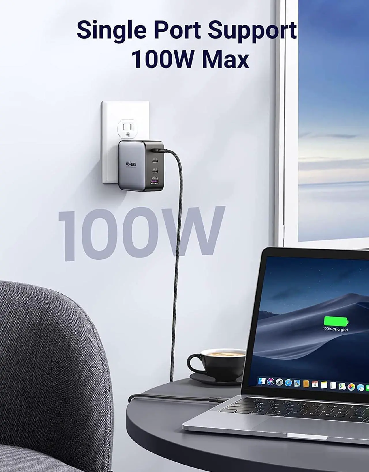 Alt view image 2 of 7 - UGREEN 100W USB C Charger - Nexode 4-Port GaN PD Fast Wall Charger USB-C Power Adapter Compatible with MacBook Pro/Air, Dell XPS, iPad, iPhone 14/13/12 Series, Galaxy S22/S21, Steam Deck and More