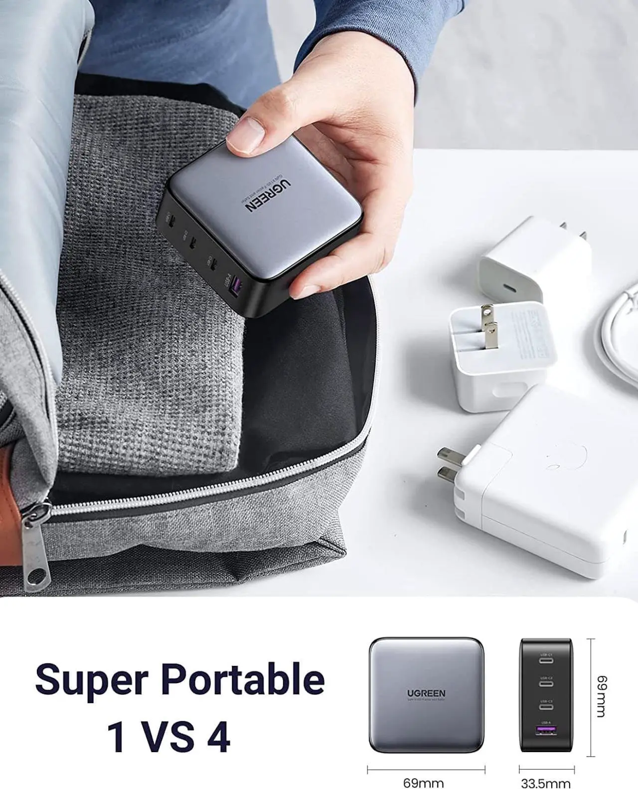 Alt view image 4 of 7 - UGREEN 100W USB C Charger - Nexode 4-Port GaN PD Fast Wall Charger USB-C Power Adapter Compatible with MacBook Pro/Air, Dell XPS, iPad, iPhone 14/13/12 Series, Galaxy S22/S21, Steam Deck and More