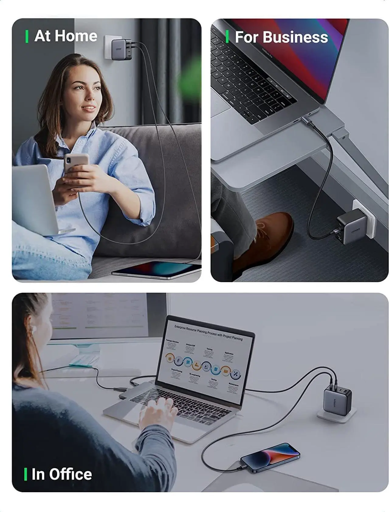 Alt view image 6 of 7 - UGREEN 100W USB C Charger - Nexode 4-Port GaN PD Fast Wall Charger USB-C Power Adapter Compatible with MacBook Pro/Air, Dell XPS, iPad, iPhone 14/13/12 Series, Galaxy S22/S21, Steam Deck and More