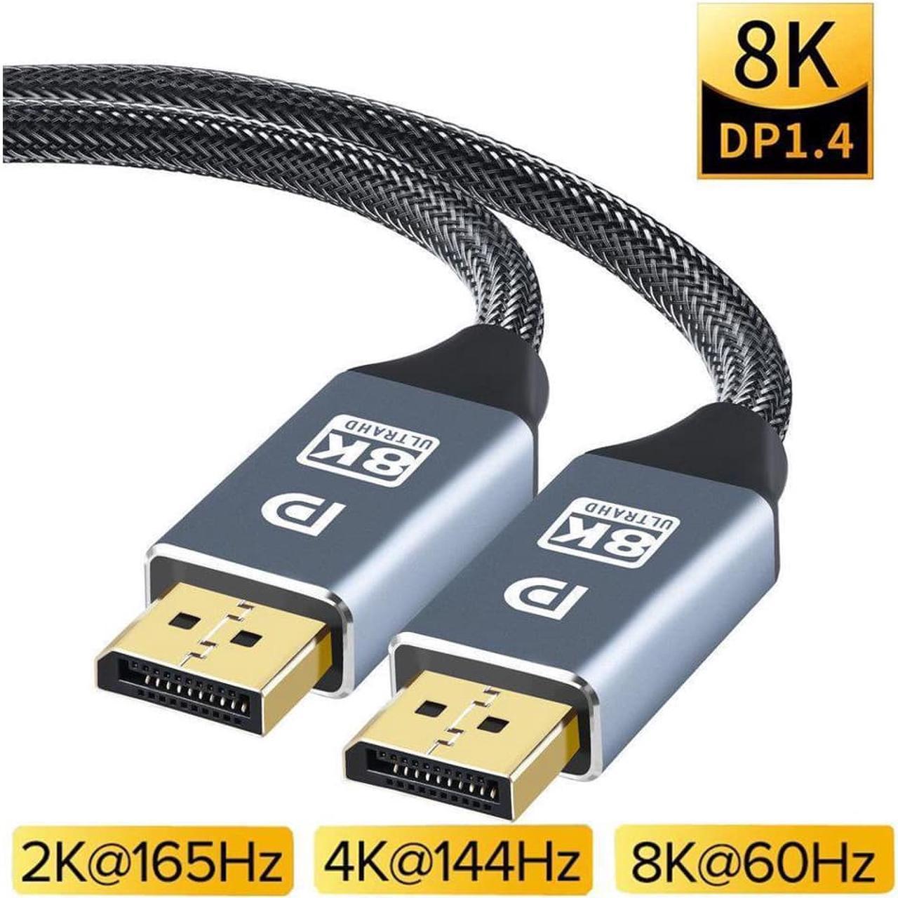 DisplayPort Cable 1.4 8K DP Cable (8K@60Hz, 4K@120Hz/144Hz,2K @144Hz/165Hz) HBR3 Support 32.4Gbps DCP 3D Slim and Flexible DP to DP Cable for Laptop PC TV Gaming Monitor (3.3ft/1m)