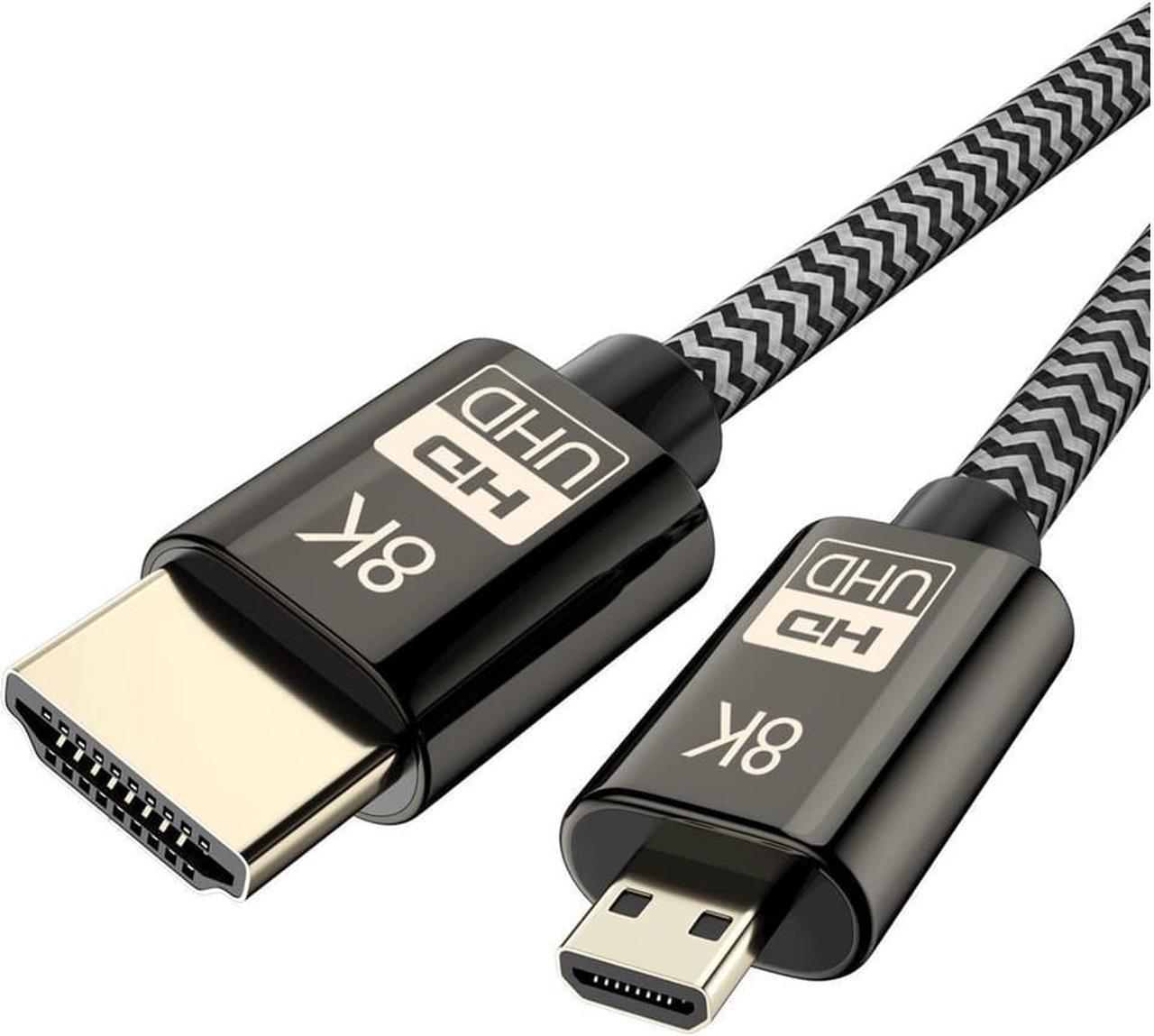 Micro HDMI to HDMI 2.1 8K Cable High Speed 8K@60Hz 4K@120Hz Male to Male Ultra HD HDR Adapter for Digital Cameras, camcorders, Tablets and Other Devices with Micro HDMI 1.5M