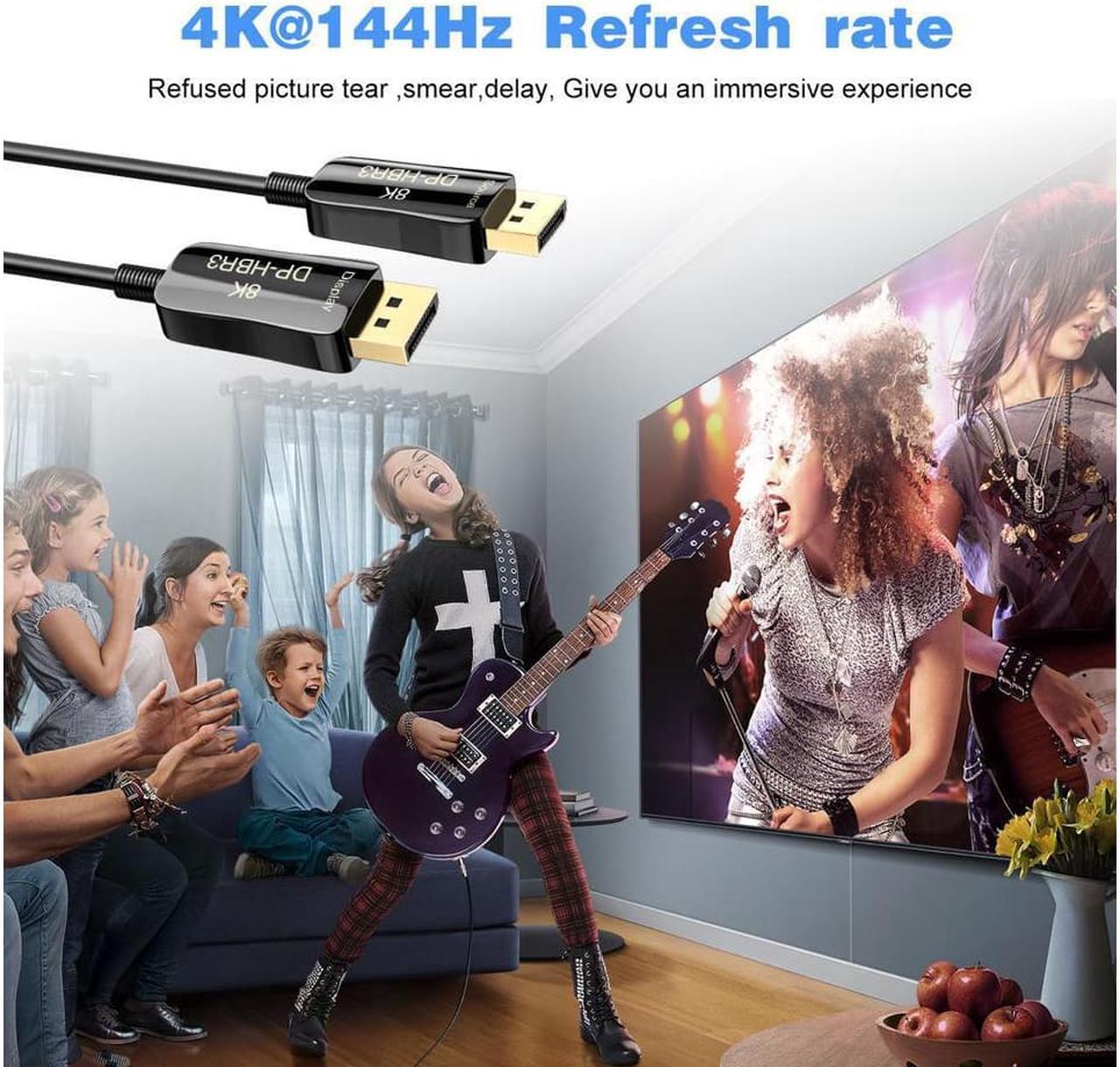 Alt view image 4 of 7 - 8K 4K DisplayPort Cable DP 1.4 8K@60Hz 4K@144Hz High Speed 32.4Gbps Optical Fiber Slim and Flexible DP to DP Cable 15m 55ft