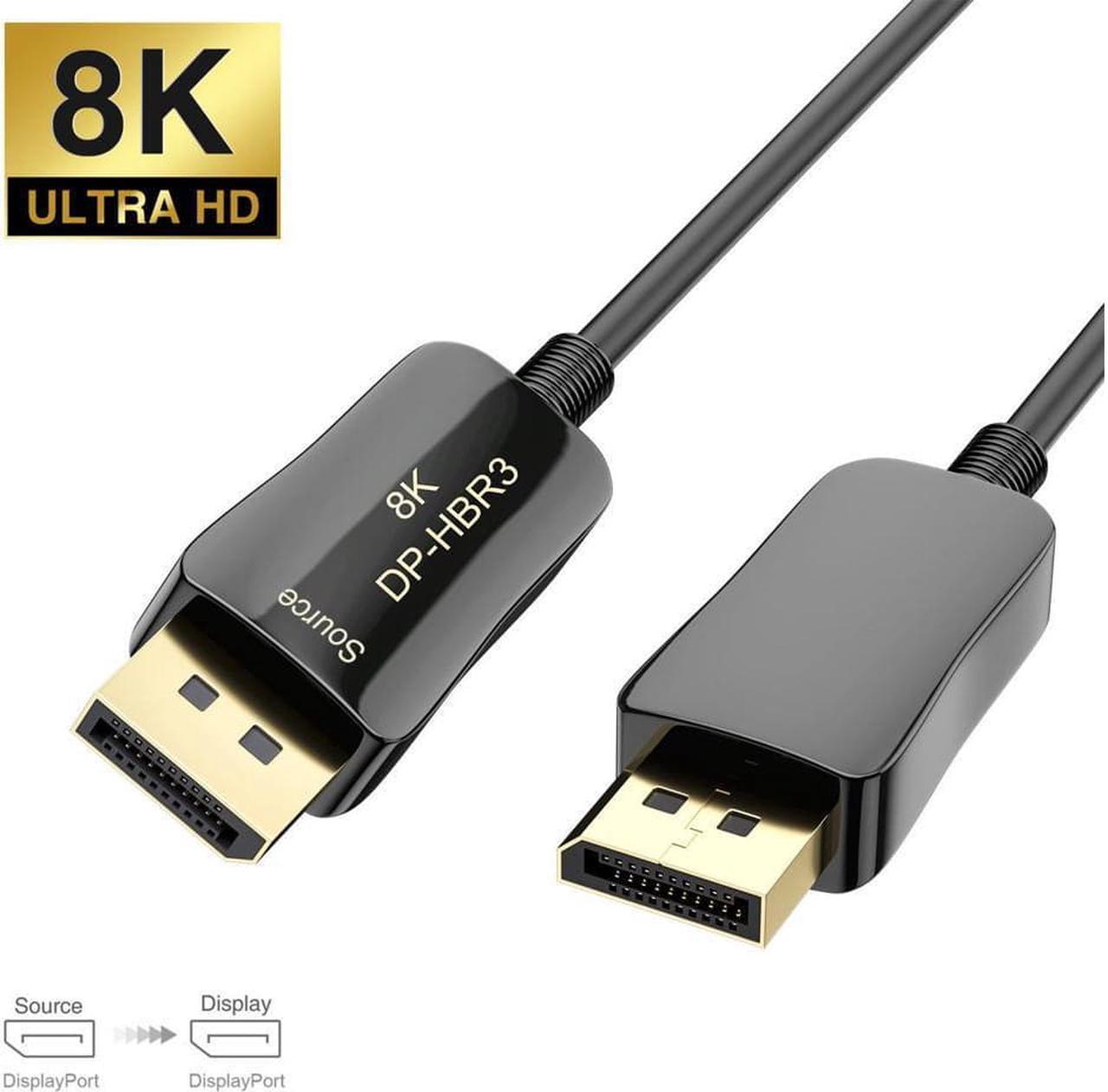 Main image of 8K 4K DisplayPort Cable DP 1.4 8K@60Hz 4K@144Hz High Speed 32.4Gbps Optical Fiber Slim and Flexible DP to DP Cable 15m 55ft