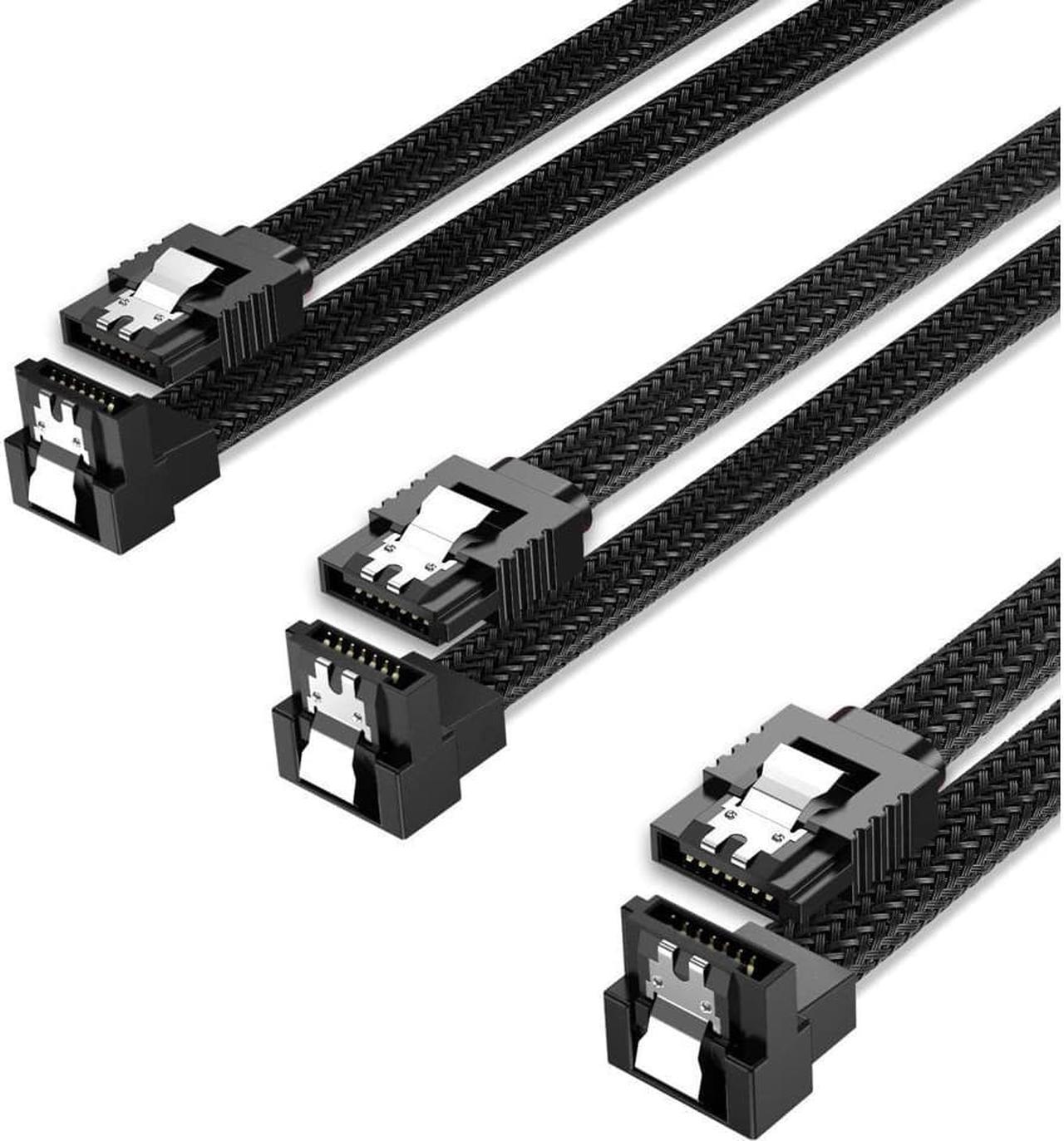 3PACK SATA Cable III 3 Pack 90 Degree Straight to Right Angle 6Gbps HDD SDD SATA Data Cable with Locking Latch 50cm 18 Inch for SATA HDD, SSD, CD Driver, CD Writer, Black