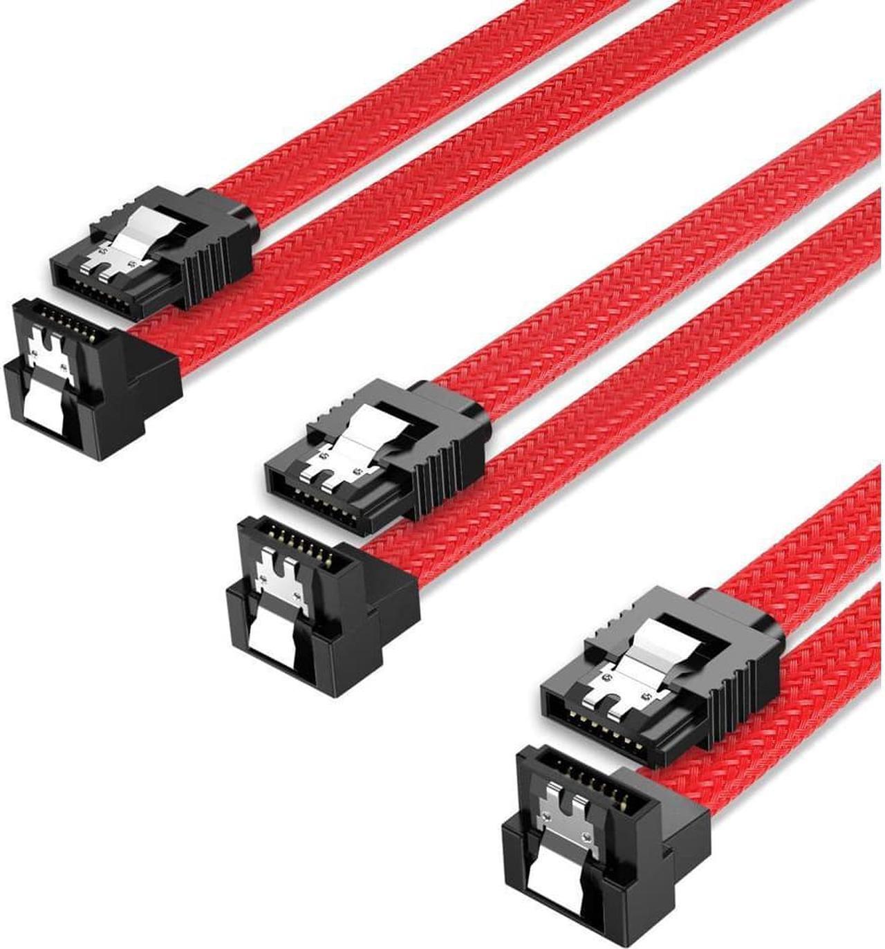 3PACK SATA Cable III 3 Pack 90 Degree Straight to Right Angle 6Gbps HDD SDD SATA Data Cable with Locking Latch 50cm 18 Inch for SATA HDD, SSD, CD Driver, CD Writer,  Red