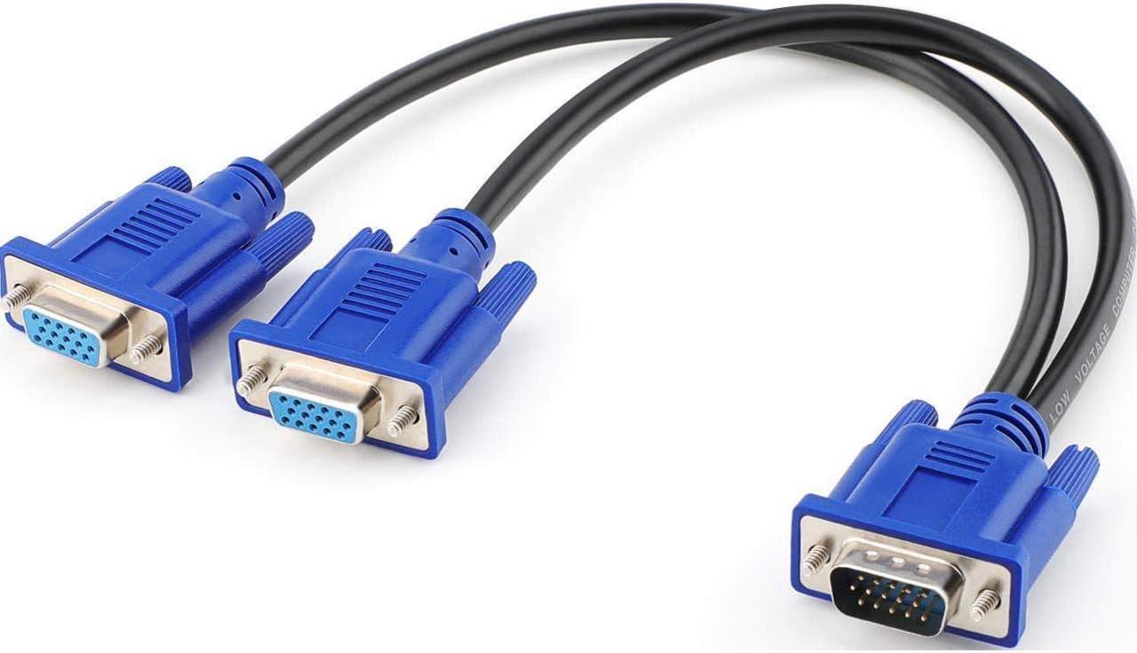 Main image of VGA Monitor Y-Splitter Cable,VGA 1 Male to Dual 2 VGA Female Adapter Converter Video Cable for Screen Duplication - 1 Foot