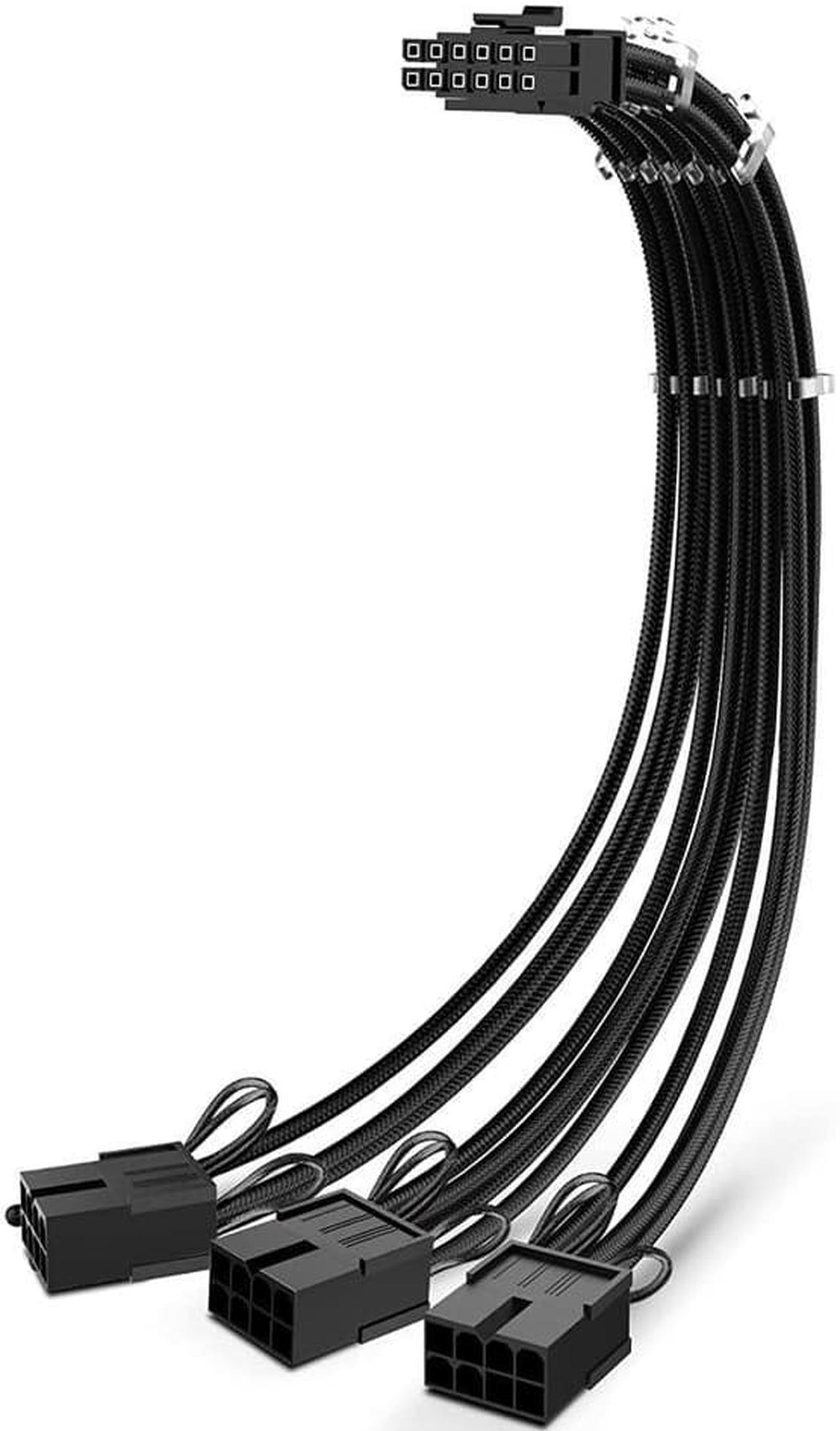 RTX 3090TI 4090 16Pin(12+4) to 3x8Pin PCI-E 5.0 Sleeved Extension Cable,12Pin to 3x8Pin Compatible 3090ti and RTX4090 4080 Series,13inch with Cable Combs(16AW Black)