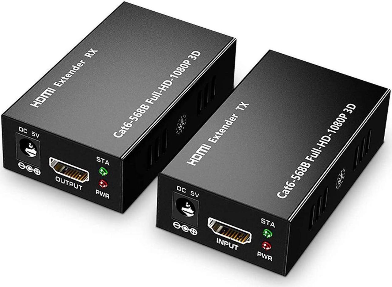 HDMI Extender 196ft/60m Over LAN Single CAT5e/CAT6A/CAT7,HDMI to RJ45 Network Adapter,RJ45 to HDMI Uncompressed 1080P@60Hz,Direct 1 to 1 Extender,Network LAN,Network Extension