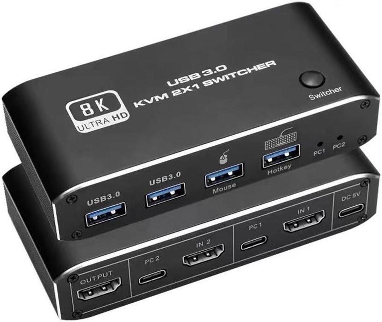 8K HDMI KVM Switch 8K USB KVM HDMI Switch 2x1 HDMI2.1 Ports + 4X USB3.0 KVM Ports,Share 2 Computers one Monitor Switch,Supports 8K 60Hz,4K 120Hz,YUV 4:4:4,HDCP 2.3,HDR 10,Hotkey,Darkish