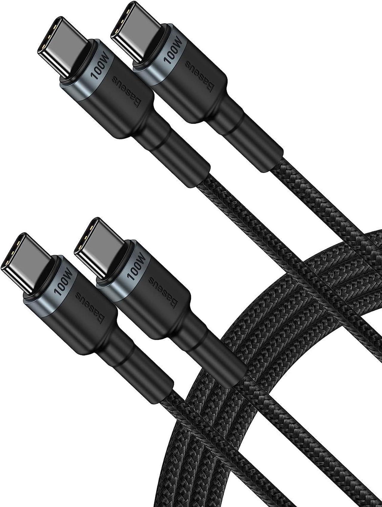 Baseus USB C Cable, [2-Pack 6.6ft+6.6ft] 100W PD 5A QC 4.0 Fast Charging USB C to USB C Cable, Nylon Braided Type C Cable for Samsung S21 S20 Note 20 iPad Pro MacBook Pro Google Pixel etc(Black)