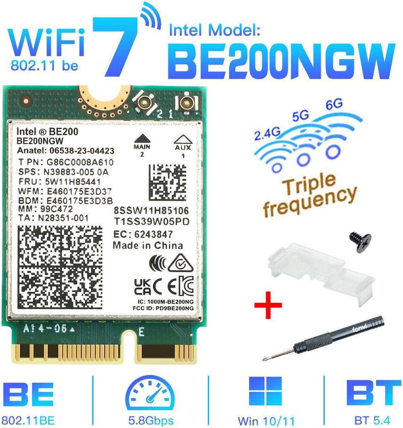 WiFi 7 BE200 BE200NGW M.2 WiFi Card BT5.4 802.11BE Tri-Band 8774Mbps NGFF WiFi 7 Wireless Network Laptop Adapter for PC Windows 11/10