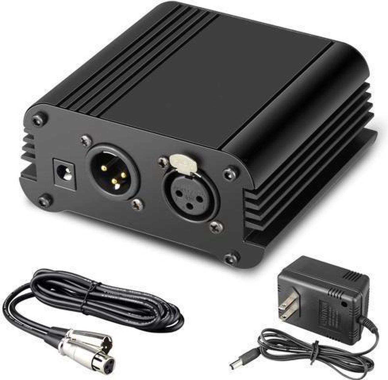 BUCIER  1Channel 48V Phantom Power Supply with Adapter BONUS+XLR 3 Pin Microphone Cable for Any Condenser Microphone Music Recording Equipment