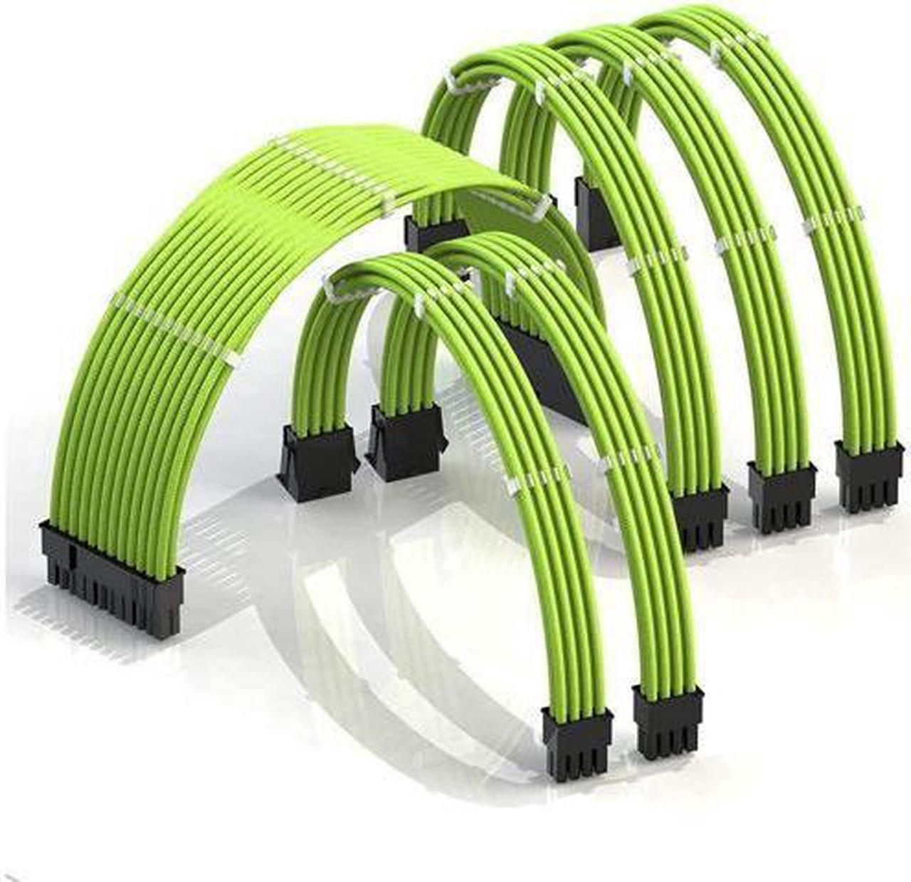 BUCIER 30cm PSU Cable Extension Sleeved Custom Mod GPU PC Braided w/Comb Kit - Compatible with RTX30901 x 24 P (20+4)2 x 8 P (4+4) CPU3 x 8 P (6+2) GPU Set300mm - Green