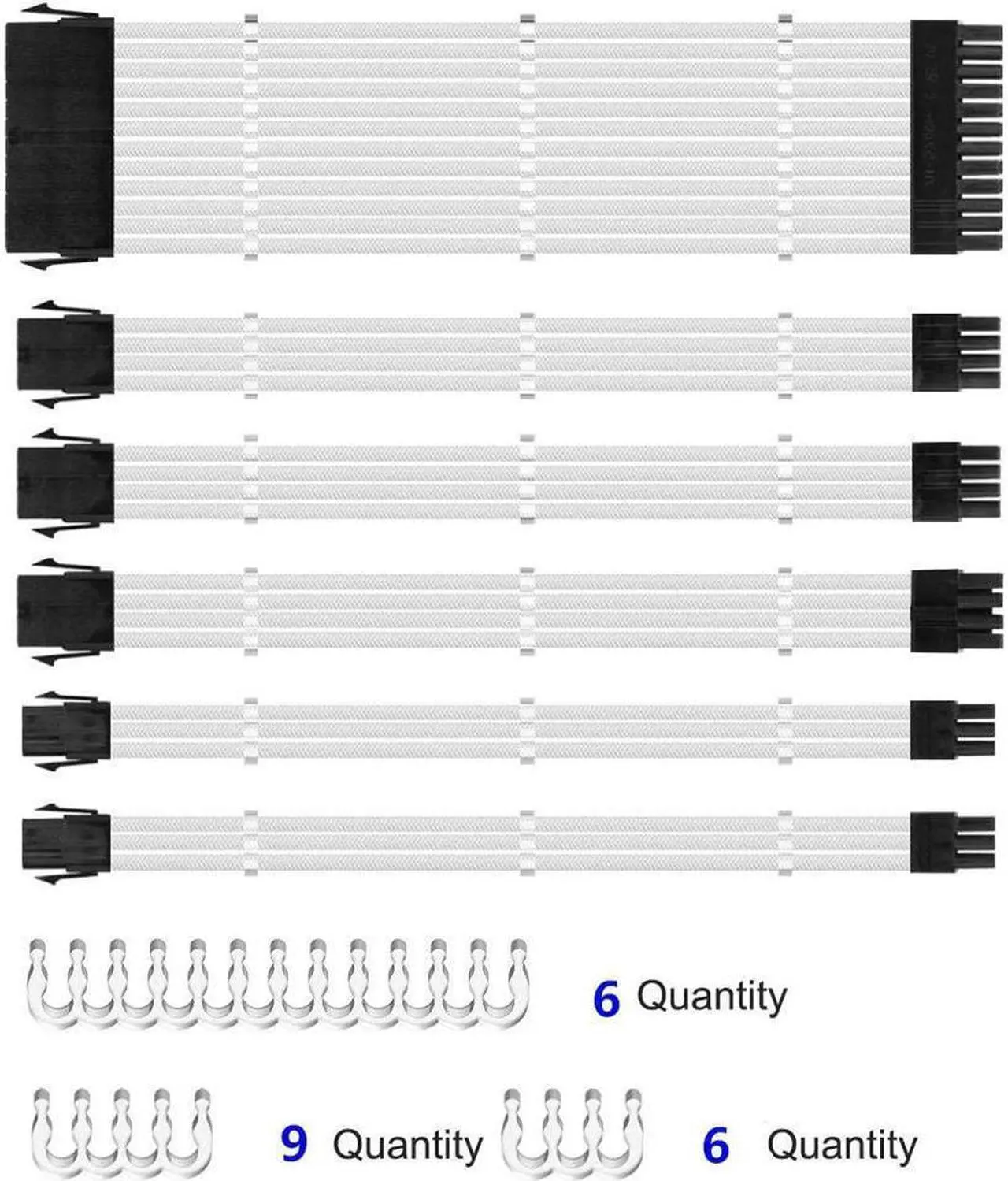 Alt view image 7 of 7 - BUCIER Sleeved Cables, PSU Extension Cable Kit for Power Supply, Fiber Braided ATX EPS PCI-E Cable with Combs, 30CM (White)