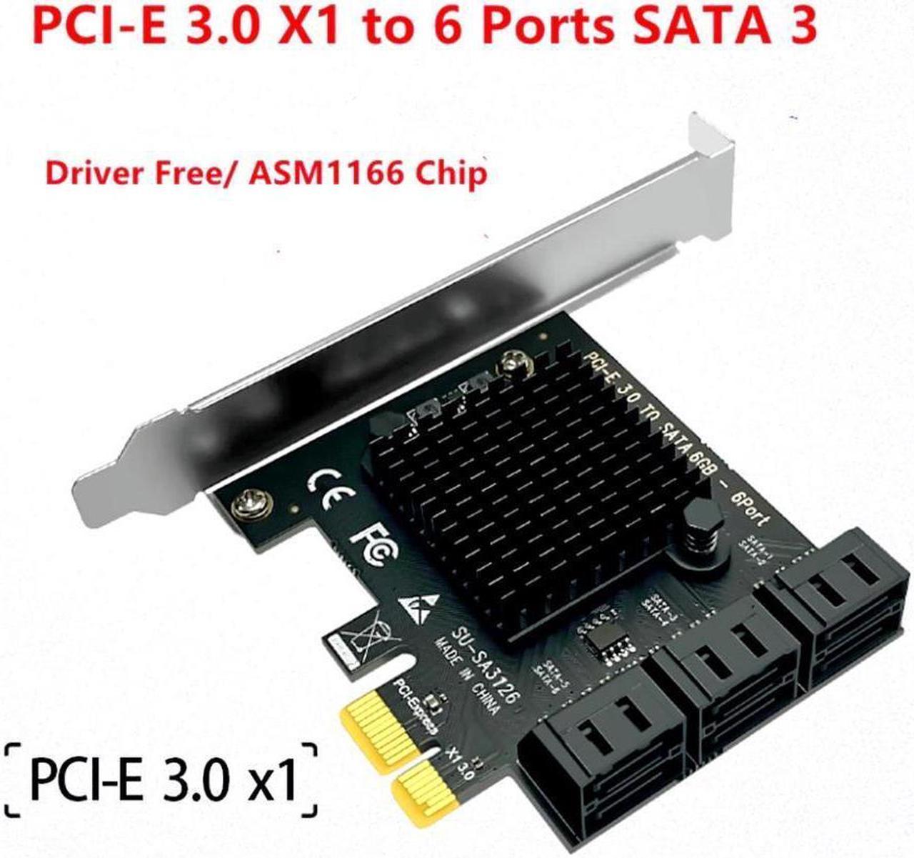 BUCIER PCI-E x1 to 6 Ports SATA3.0 Adapter Expansion Card PCIe SATA Controller for HDD Support 10T 12T Above ASMedia ASM1166 Miner Card With 2U High and Low Profile Bracket