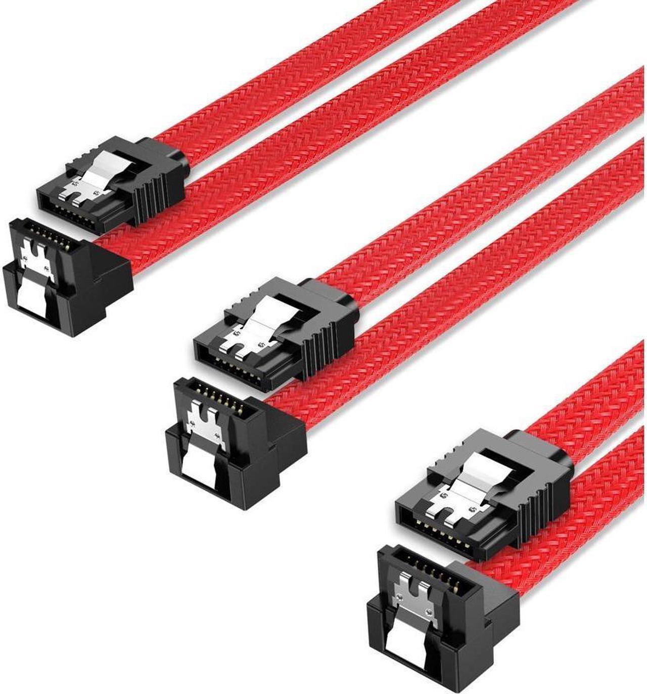 BUCIER 3PACK SATA Cable III 3 Pack 90 Degree Straight to Right Angle 6Gbps HDD SDD SATA Data Cable with Locking Latch 50cm 18 Inch for SATA HDD, SSD, CD Driver, CD Writer, Red