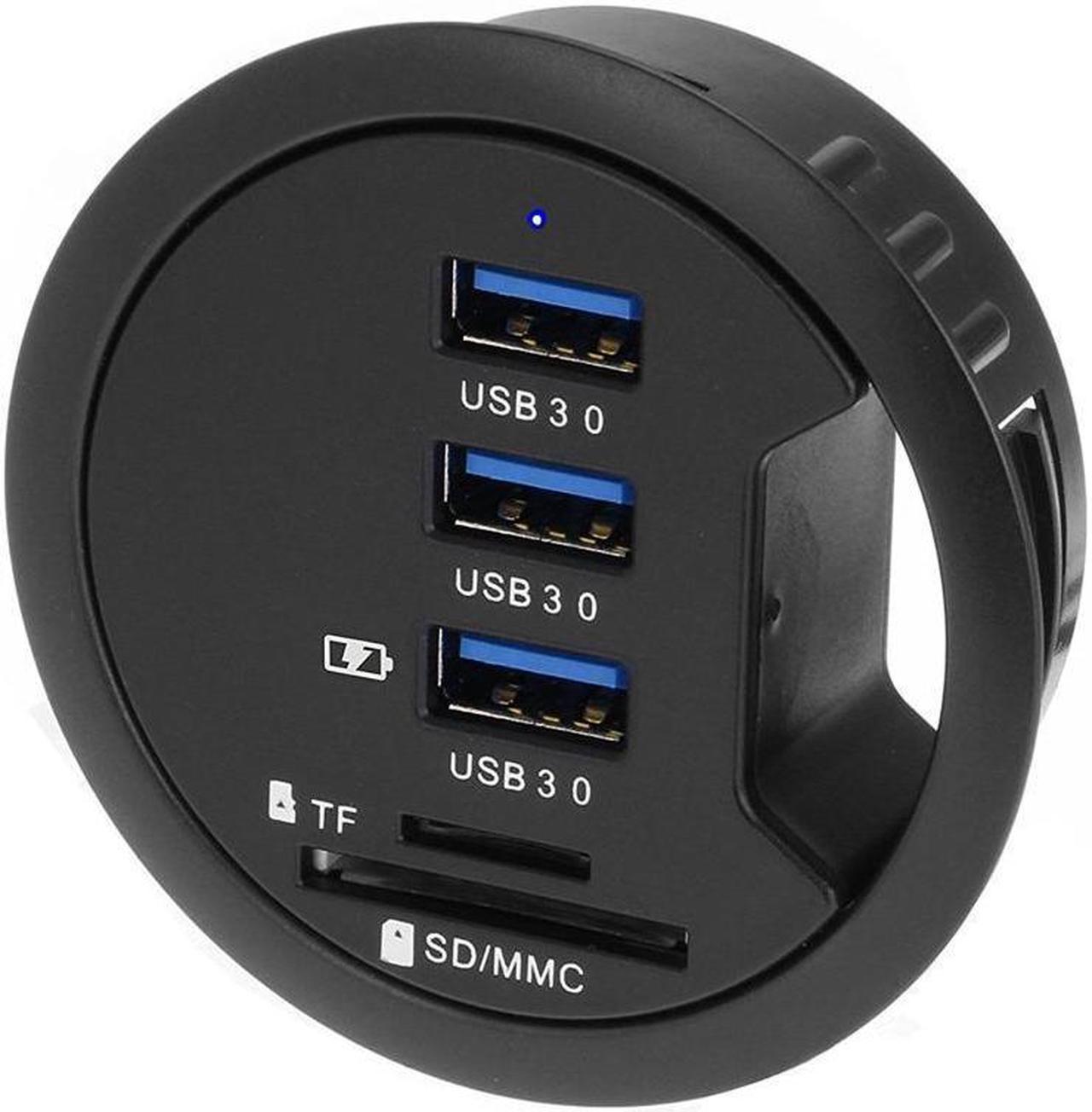 BUCIER 2.5" Grommet Hole - In Desk - USB 3.1 Gen I 3 Port Hub/ BC 1.2 USB Charger with SD Card Reader