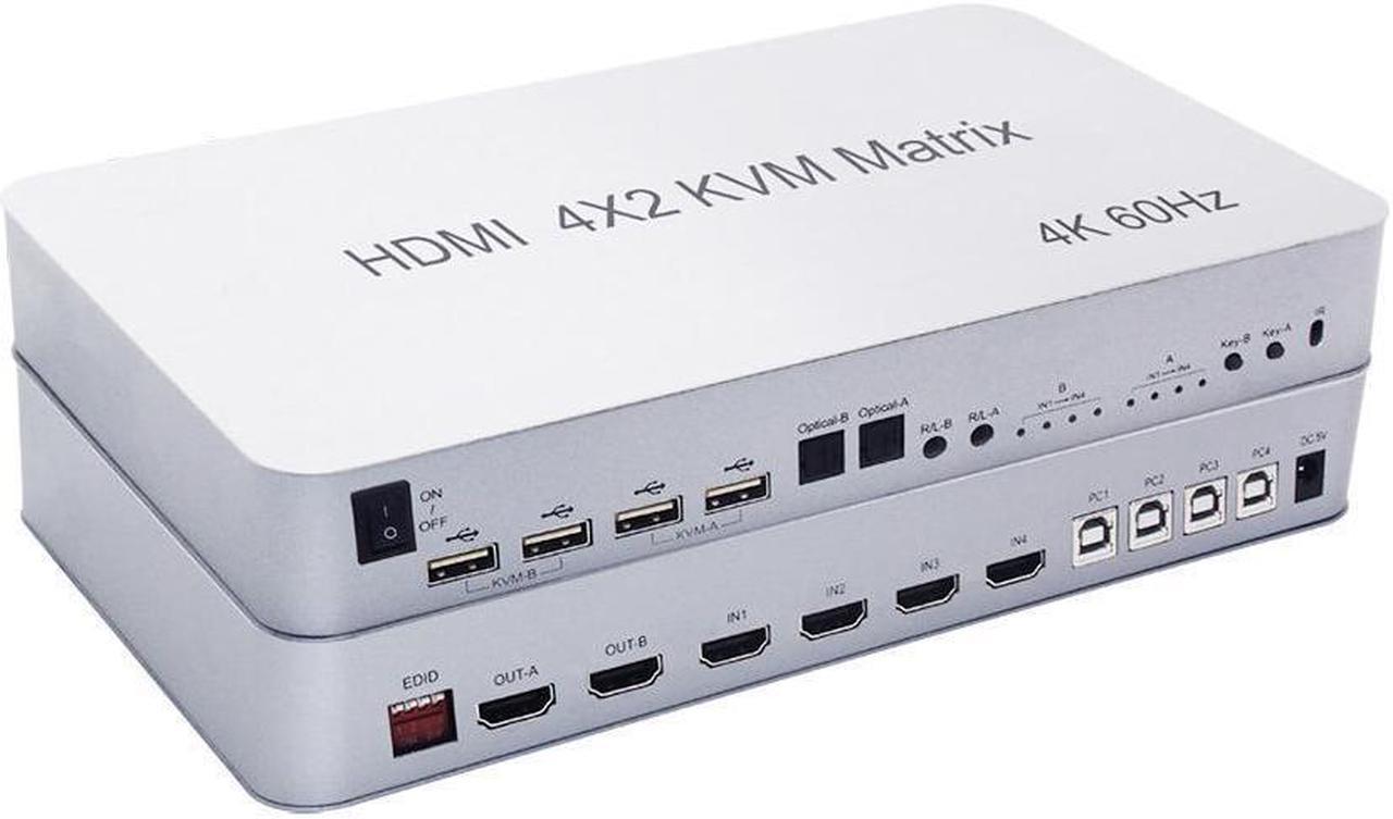 BUCIER  4X2 HDMI KVM Switch Matrix 4Port Dual Monitor Extended Display 4K 60Hz Supports USB2.0 Devices Control Up to 4 Computers