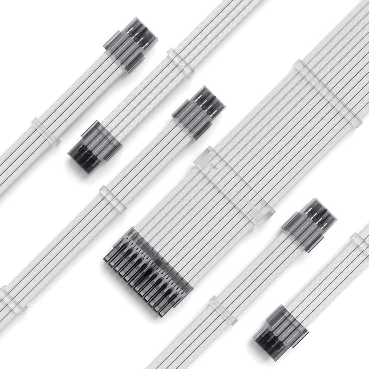 BUCIER  PSU Extension Cable Kit Custom Sleeved Power Supply Cable Mod for PC Build 16AWG 24Pin ATX /8 (4+4) Pin EPS CPU Cable /8 (6+2) Pin PCI-E GPU PSU Cables 6PCS with Cable Comes White