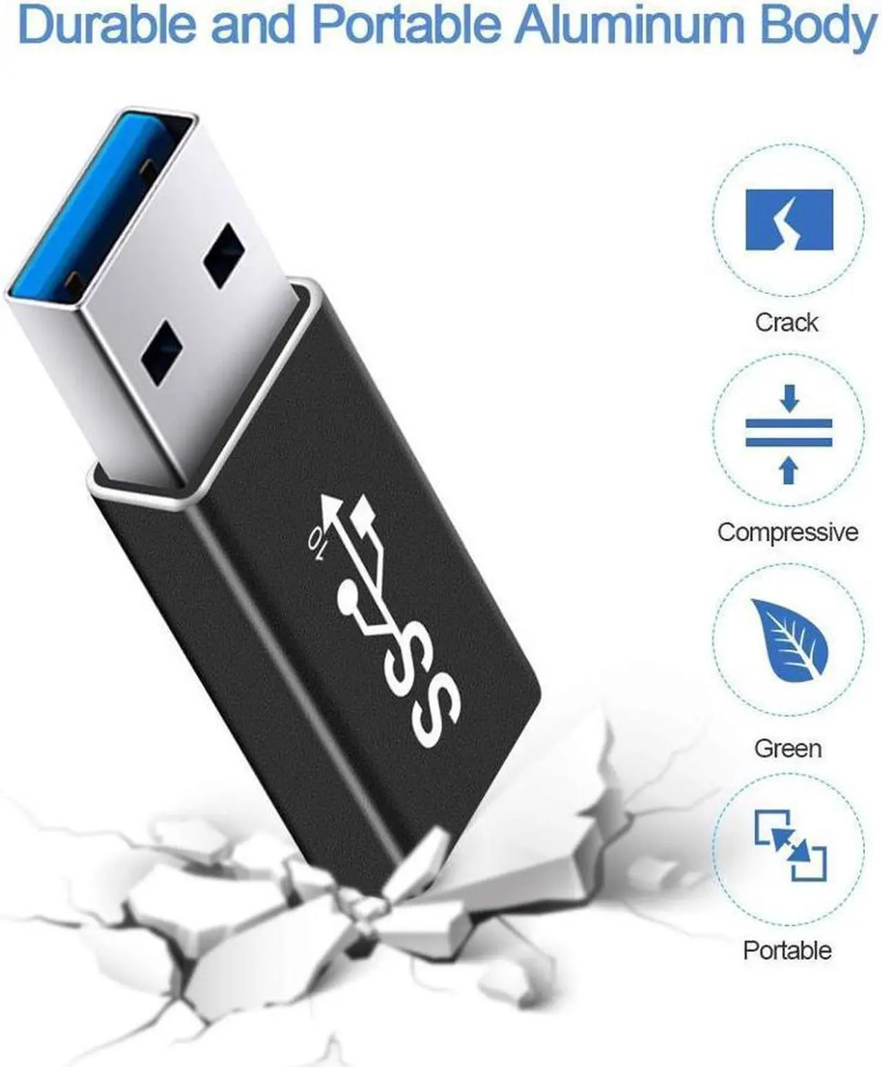 Alt view image 3 of 6 - BUCIER Updated USB 3.1 GEN 2 Male to Type-C Female Adapter, Support Double Sided 10Gbps Charging & Data Transfer, USB A to USB C 3.1 Converter