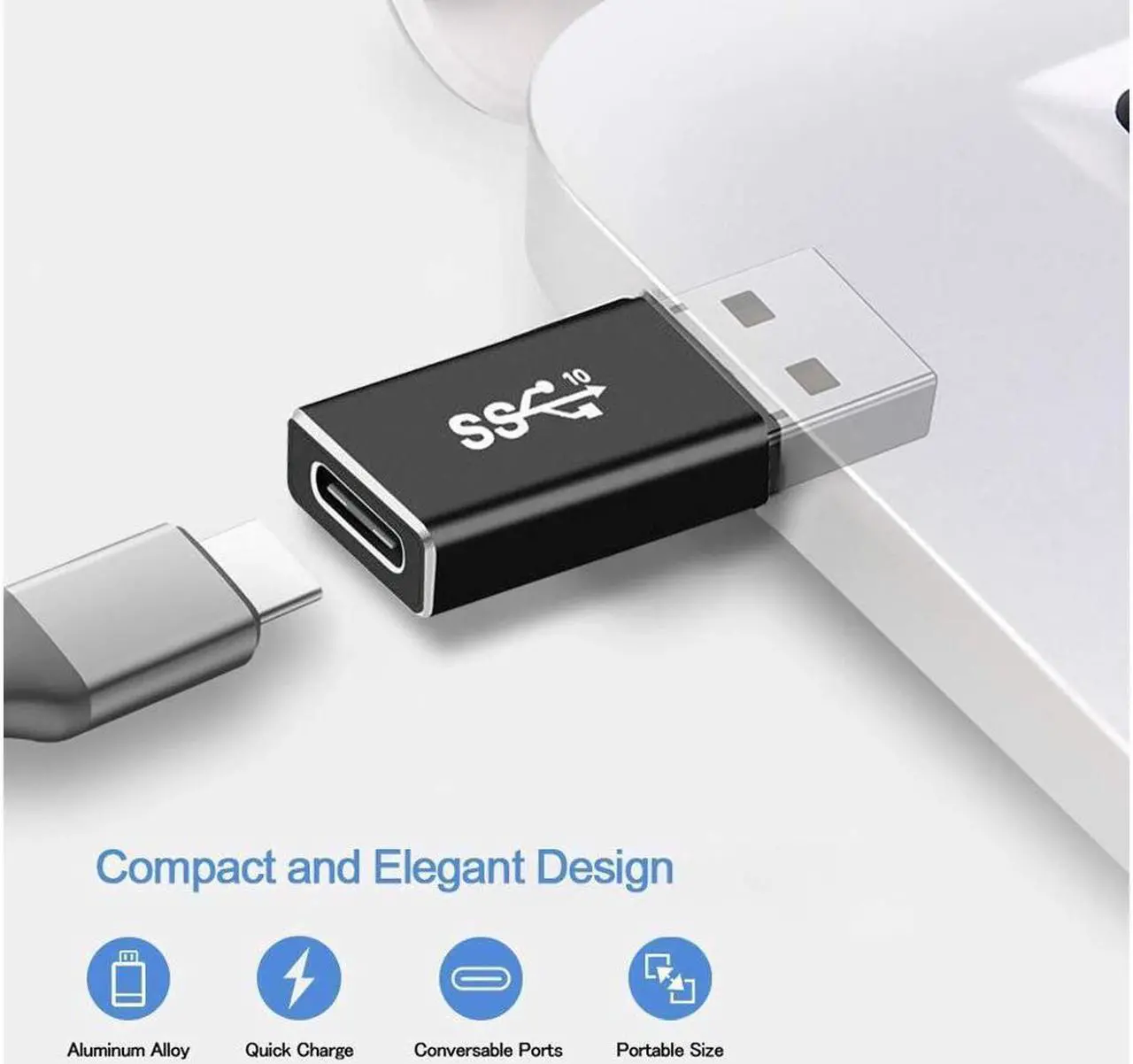 Alt view image 5 of 6 - BUCIER Updated USB 3.1 GEN 2 Male to Type-C Female Adapter, Support Double Sided 10Gbps Charging & Data Transfer, USB A to USB C 3.1 Converter
