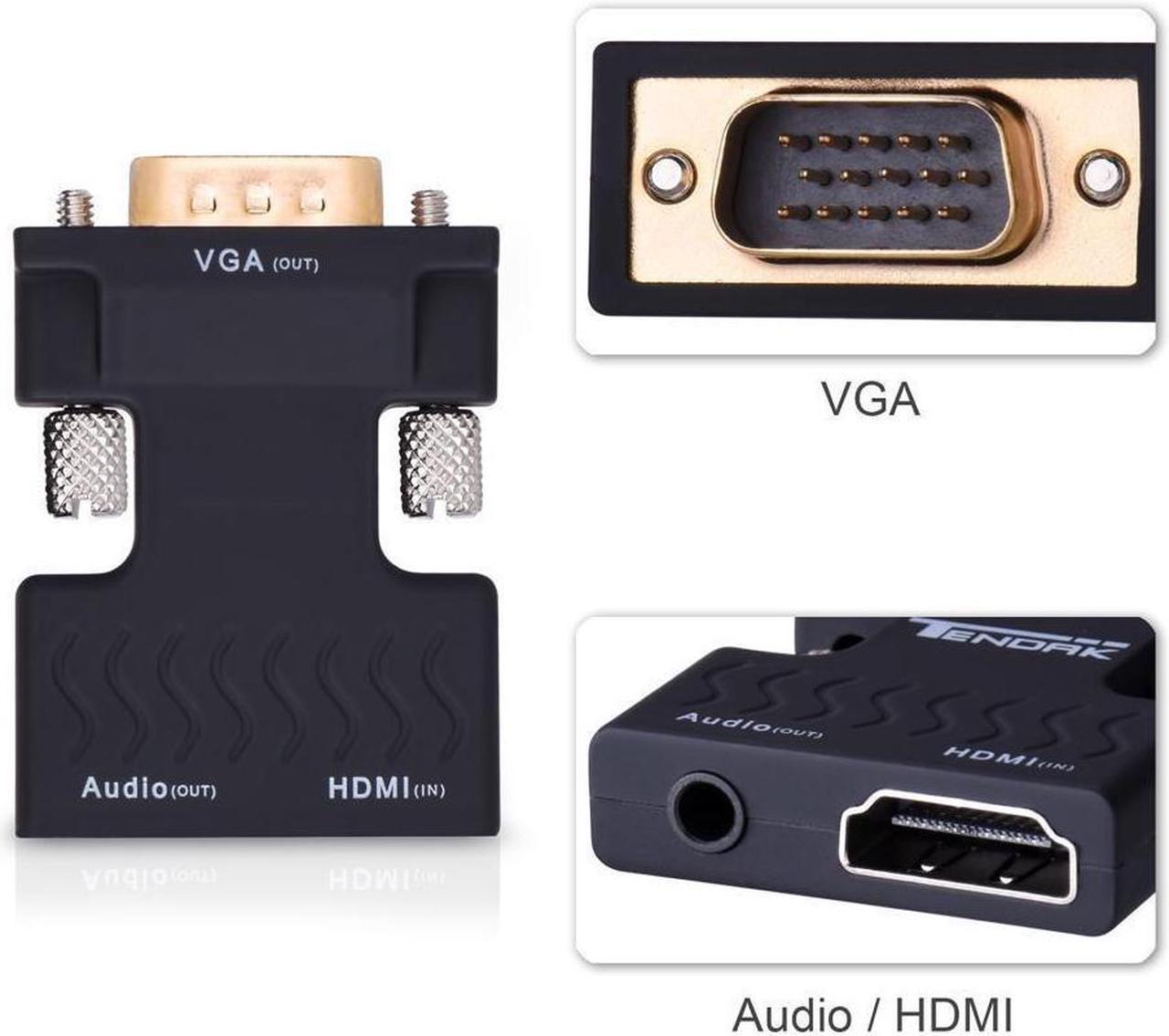 BUCIER HDMI to VGA Converter with Audio, Tendak Gold-Plated 1080P HDMI Female to VGA Male Video Adapter with 3.5mm Stereo Audio for Laptop PC PS3 Xbox STB Blu-ray TV Stick