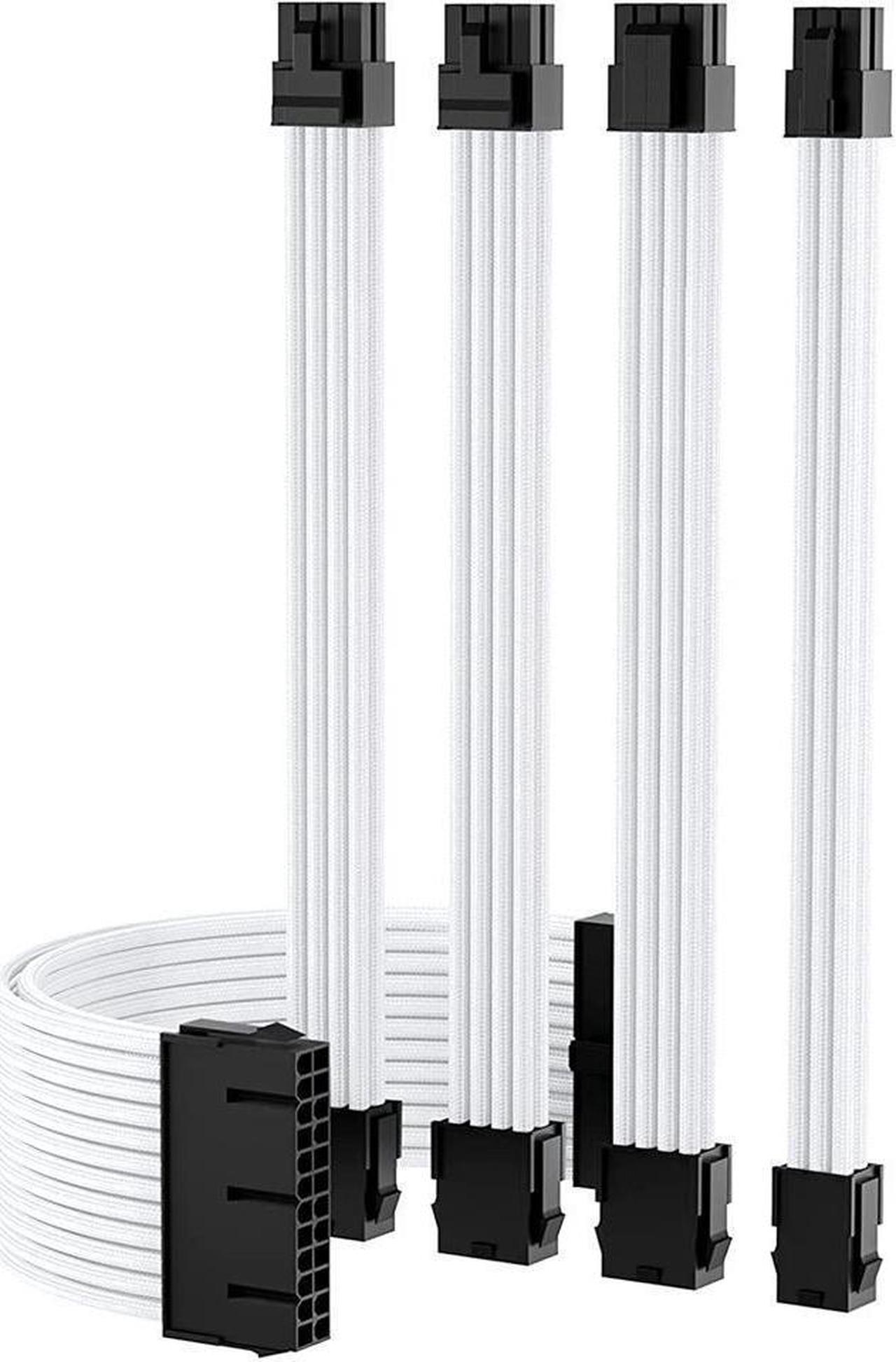 BUCIER Sleeved Cable, White Power Supply Cable Extension Kit, 24PIN ATX, 4+4 PIN EPS, Dual 6+2 PIN PCIE, 6 PIN PCI-E