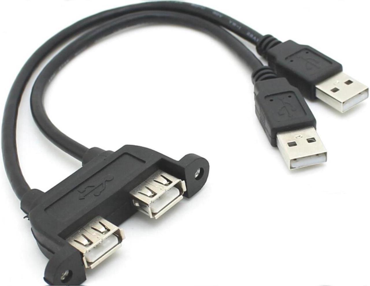 Alt view image 2 of 3 - BUCIER 50cm/19.7inch Dual USB 2.0 A Male to 2-Port USB A Female M/F Extension Data Sync Charge Cable Cord Panel Mount