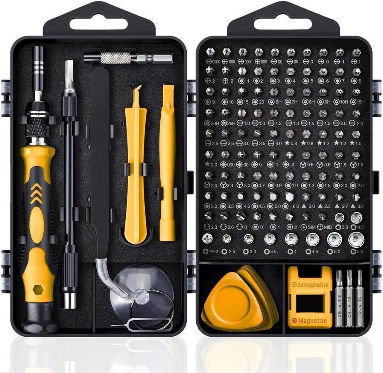 BUCIER Computer Repair Kit, 122 in 1 Magnetic Laptop Screwdriver Kit, Precision Screwdriver Set, Small Impact Screw Driver Set with Case for Computer, Laptop, PC, for iPhone, Watch,Hand Tools Yellow