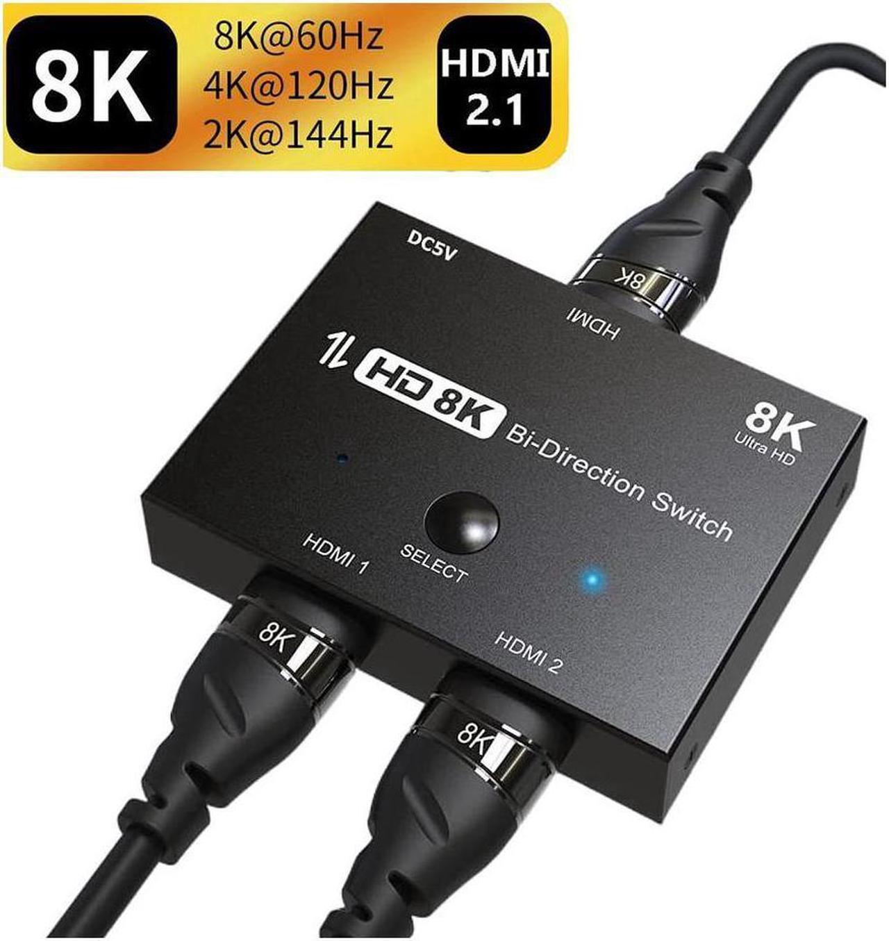 BUCIER HDMI 2.1 Ultra 8K HD Bi-Directional Switch 8K@60Hz 4K@120Hz 1in 2out, 2in 1out High Speed 48Gbps Splitter Converter Compatible with Xbox PS5 Projectors Monitors