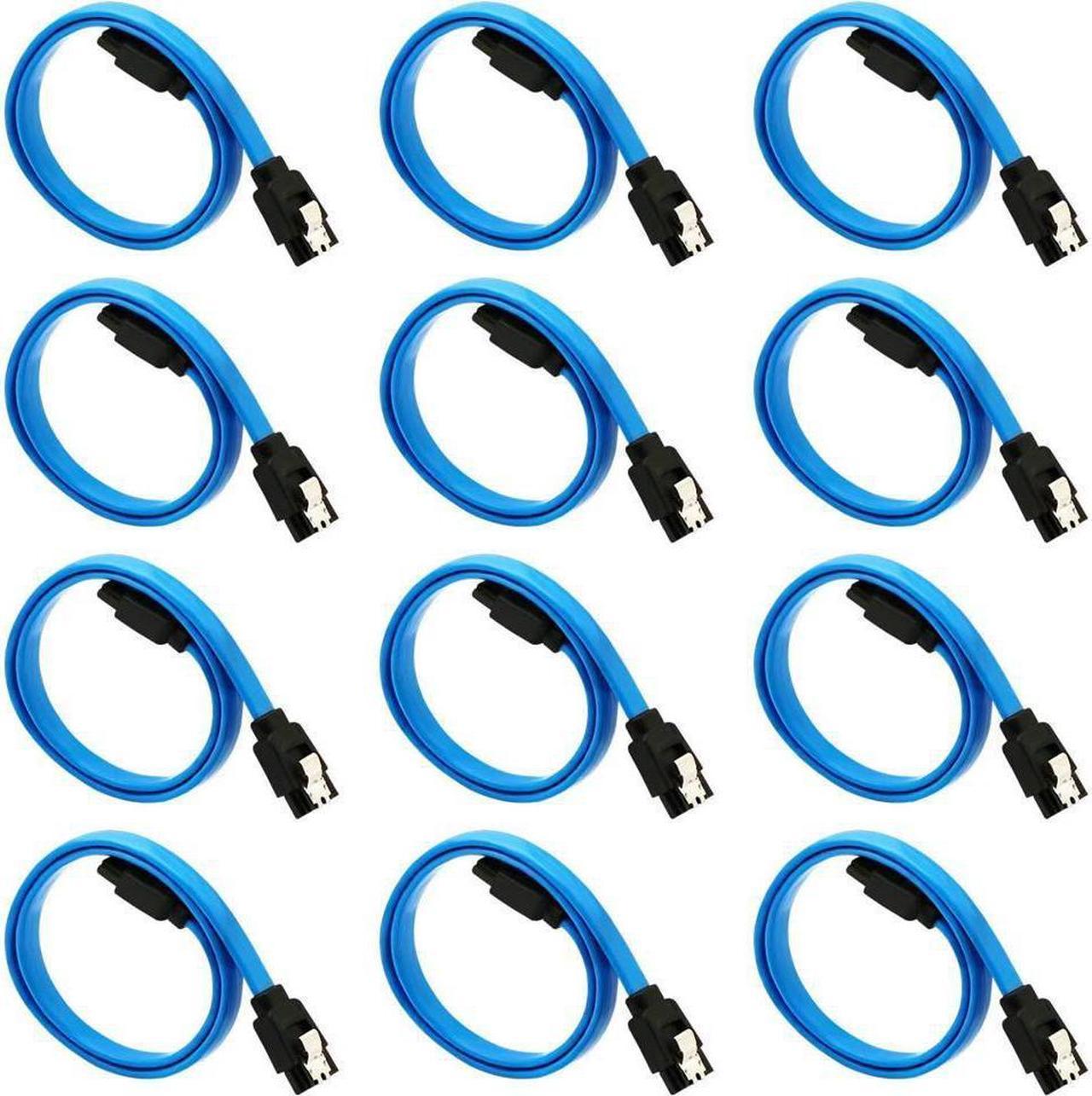 BUCIER 12-Pack SATA III Cable,SATA III 6.0 Gbps Data Cable Straight with Locking Latch 16 Inches SATA Cable Pack for HDDSSDCD and DVD Drives Blue