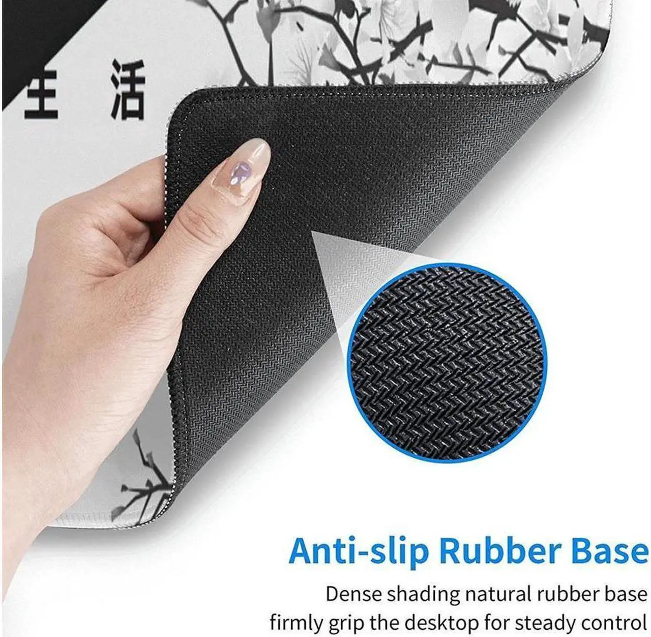Alt view image 5 of 7 - BUCIER Black and White Cherry Blossom Gaming Mouse Pad XL Extended Large Mouse Mat Desk Pad Stitched Edges Mousepad Long Non-Slip Rubber Base Mice Pad 31.5 X 11.8 Inch