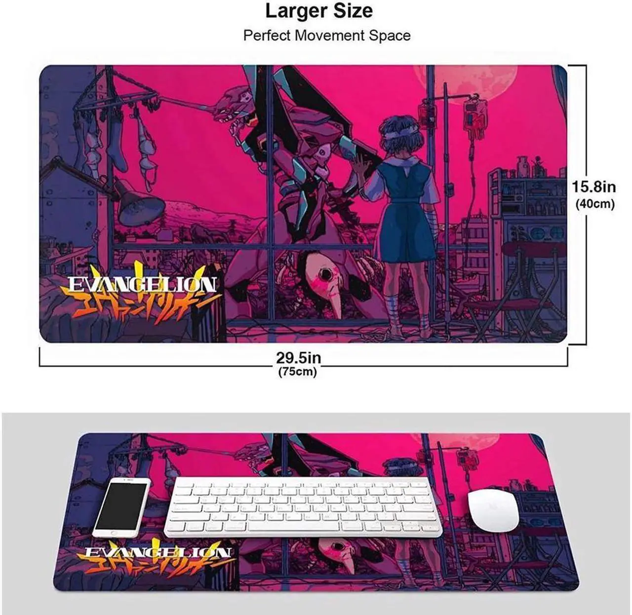 Alt view image 2 of 6 - BUCIER Kawaii Anime Neon Genesis Evangelion Mouse Pad 15.8x29.5 in Multipurpose Waterproof Mousepad Desk Mat for Gamer Office Home, Black