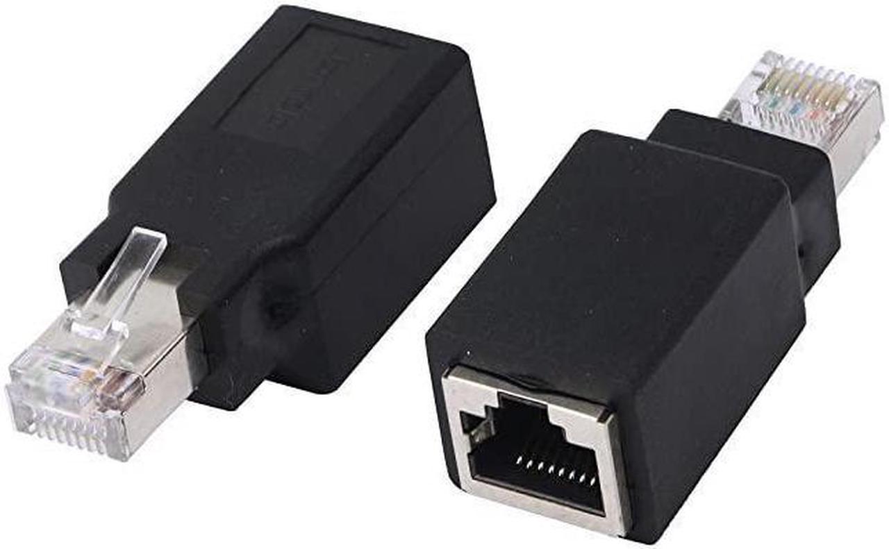 BUCIER RJ45 Ethernet LAN Male to Female Cat5 / Cat5e / Cat6 Crossover Adapter(2-Pack),Black (Straight)