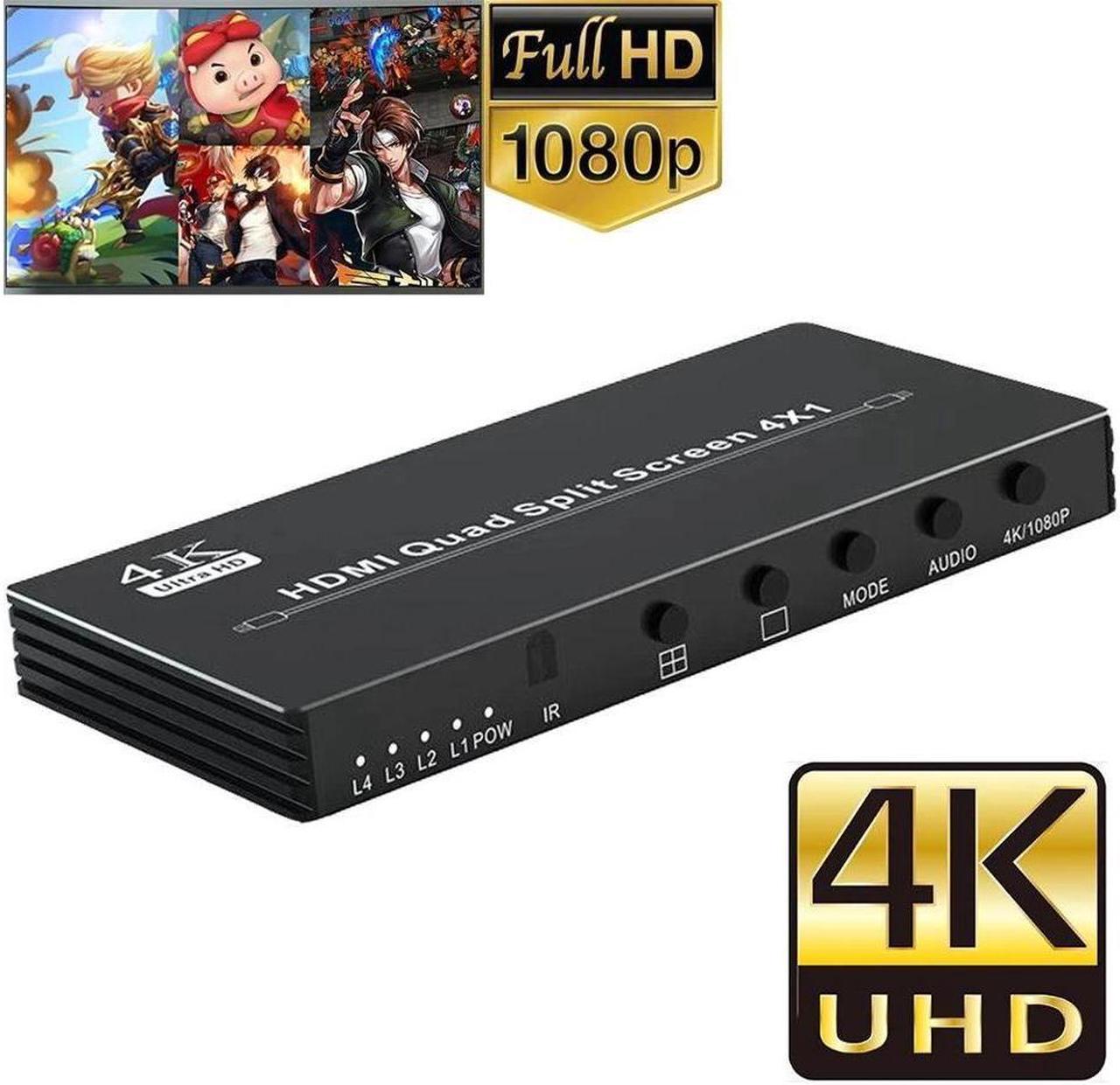 BUCIER 4K HDMI Quad Multiviewer 4x1 1080P HDMI Screen Multi-Viewer Seamless Switcher 4 in 1 out Screen Segmentation Video Multiplexer