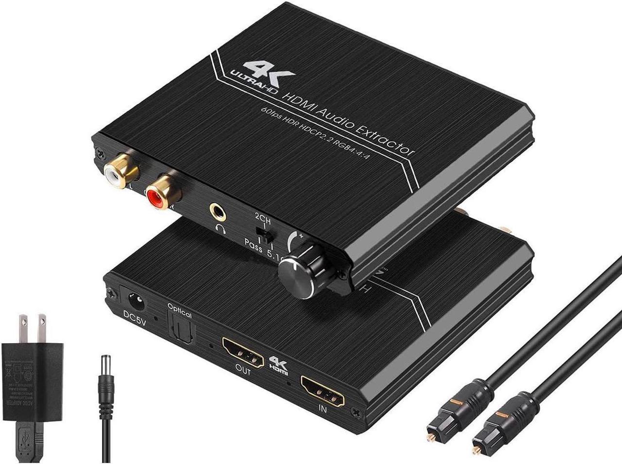 BUCIER 4K@60HZ HDMI Audio Extractor, HDMI 2.0b Audio Splitter Converter, HDMI to HDMI + Optical  SPDIF + 3.5mm Stereo Audio with Control Output Analog Volume Knob Compatible for PS5/4/3/Blu-ray player