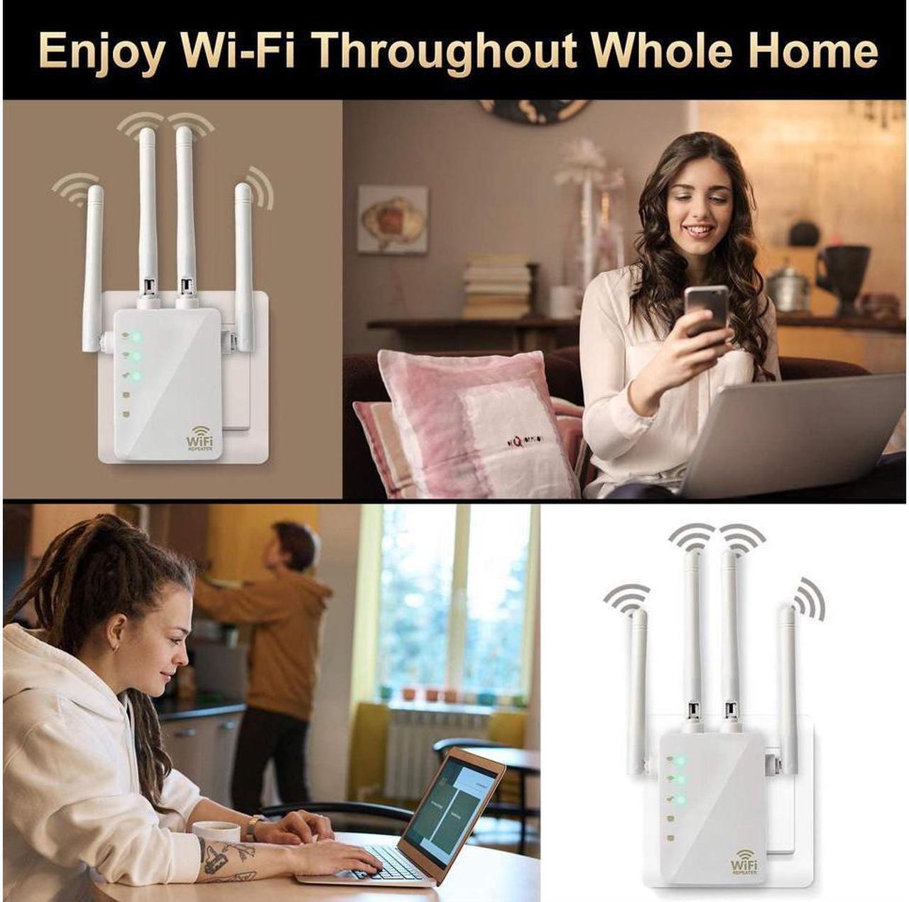 Alt view image 6 of 6 - BUCIER AC1200 Dual Band WiFi Range Extender, Repeater / Access Point / Router / Media Bridge with 4 High Gain External Antenna 1200Mmbps Wifi Booster, 802.11AC, WPS Easy Set Up, WPA, WPA2, Wall Plug