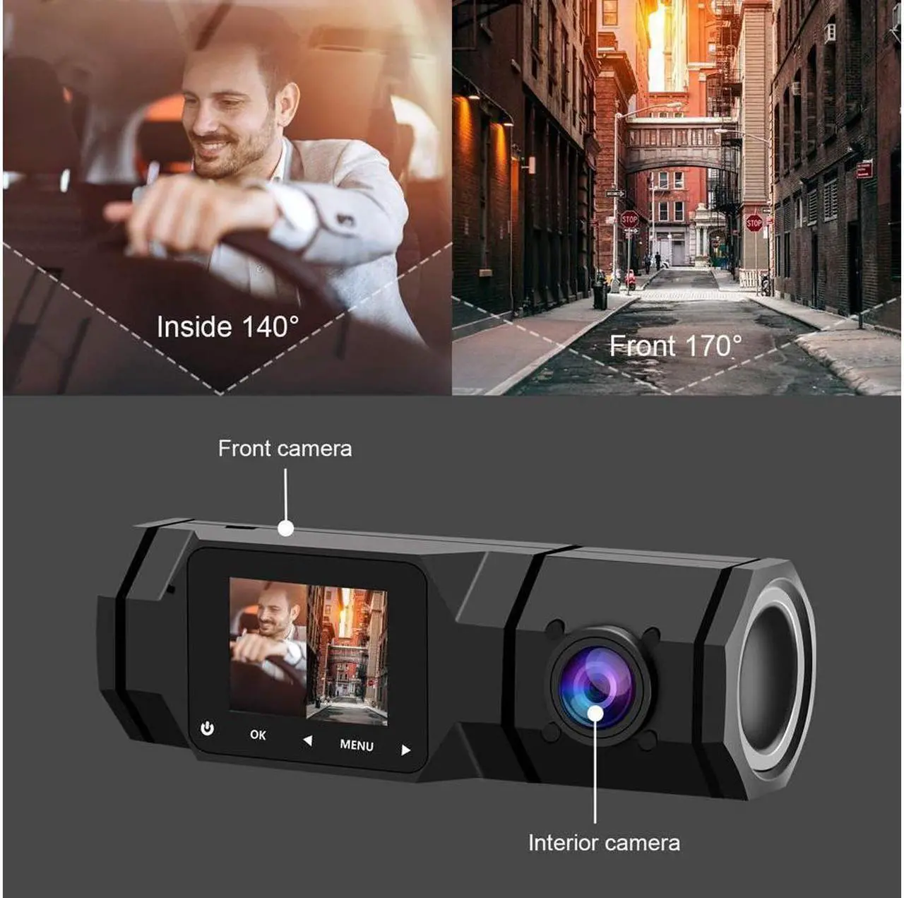 Alt view image 2 of 7 - BUCIER Upgraded Dual Dash Cam, FHD 1080P Front and Interior Dual Dash Cameras IR Night Vision Dashcam for Car/ Taxi Loop-Recording, G-Sensor& Parking Mode