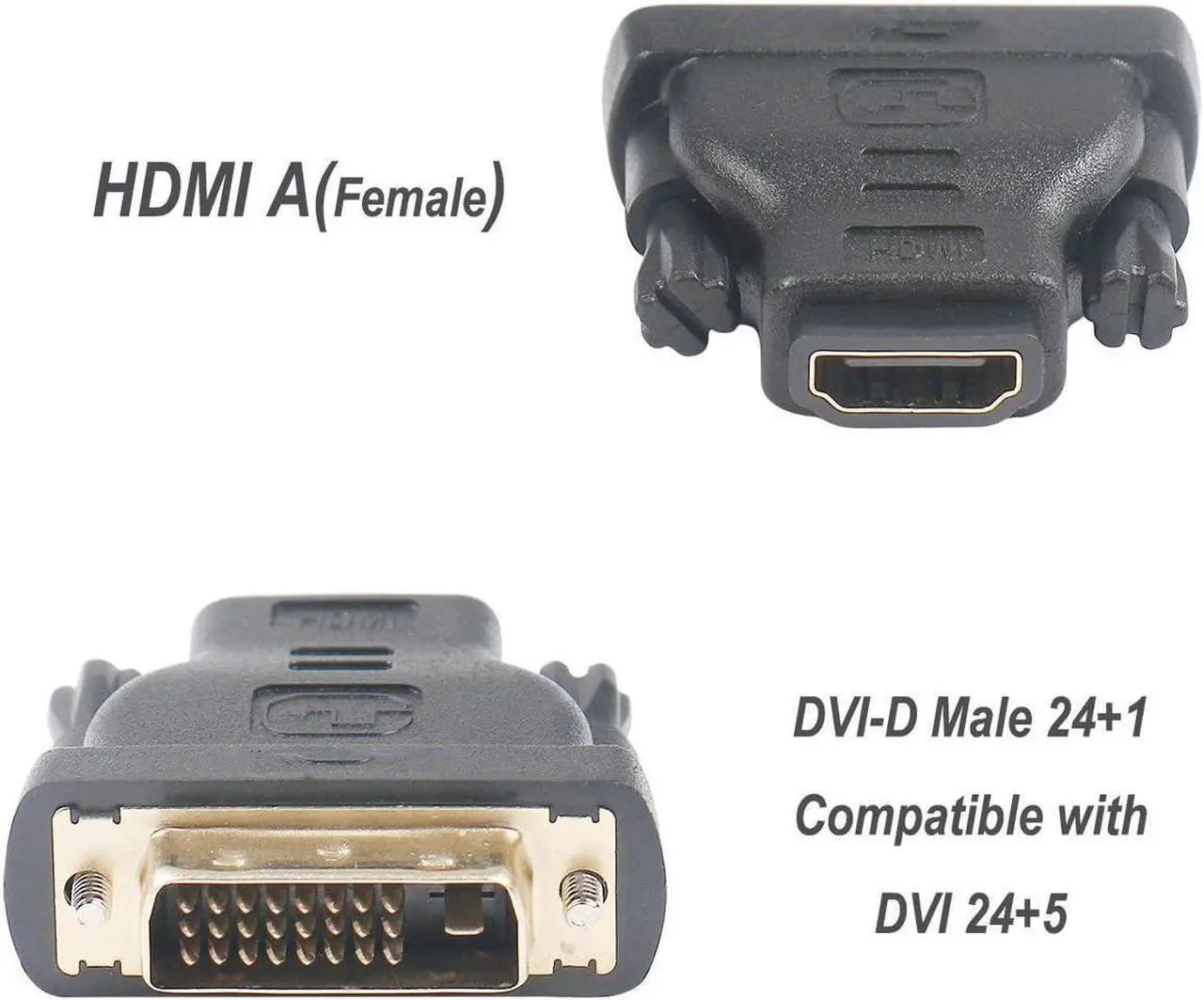 Alt view image 2 of 4 - BUCIER DVI to HDMI, Bidirectional DVI (DVI-D) to HDMI Male to Female Adapter with Gold-Plated Cord 2 Pack