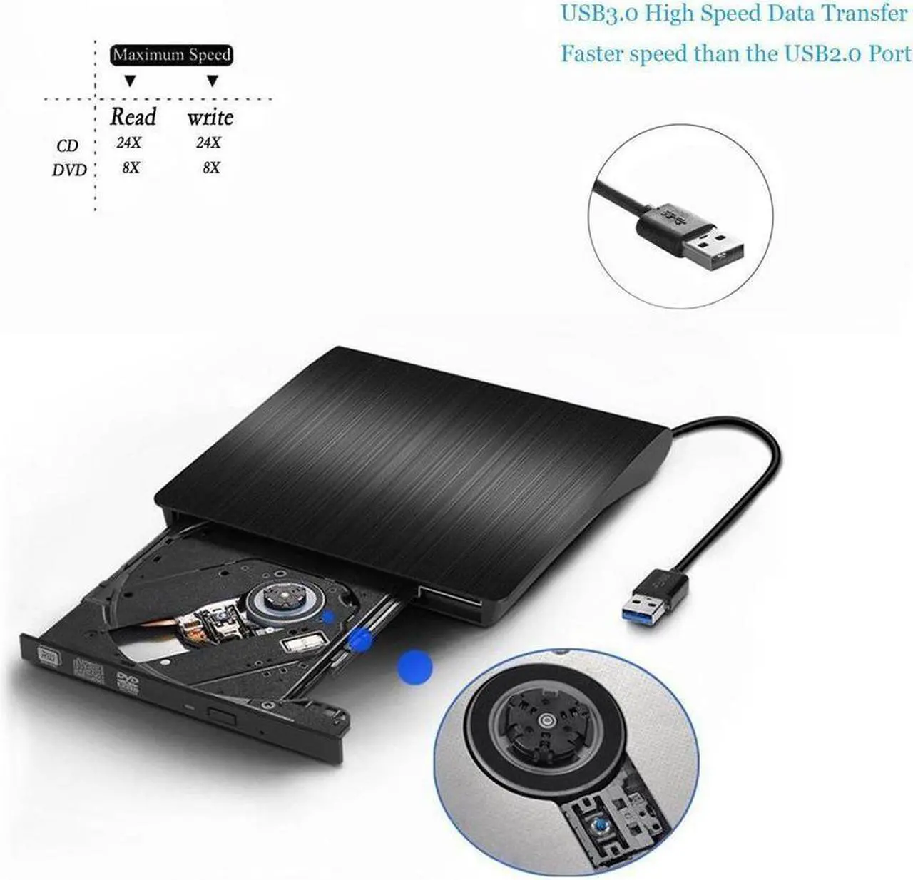 Alt view image 3 of 6 - BUCIER External CD Drive, USB 3.0 Portable CD/DVD +/-RW Drive Slim DVD/CD ROM Rewriter Burner Superdrive High Speed Data Transfer for Laptop Desktop PC Windows and Linux OS Apple Mac