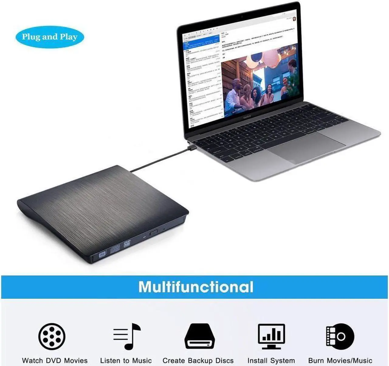 Alt view image 6 of 6 - BUCIER External CD Drive, USB 3.0 Portable CD/DVD +/-RW Drive Slim DVD/CD ROM Rewriter Burner Superdrive High Speed Data Transfer for Laptop Desktop PC Windows and Linux OS Apple Mac