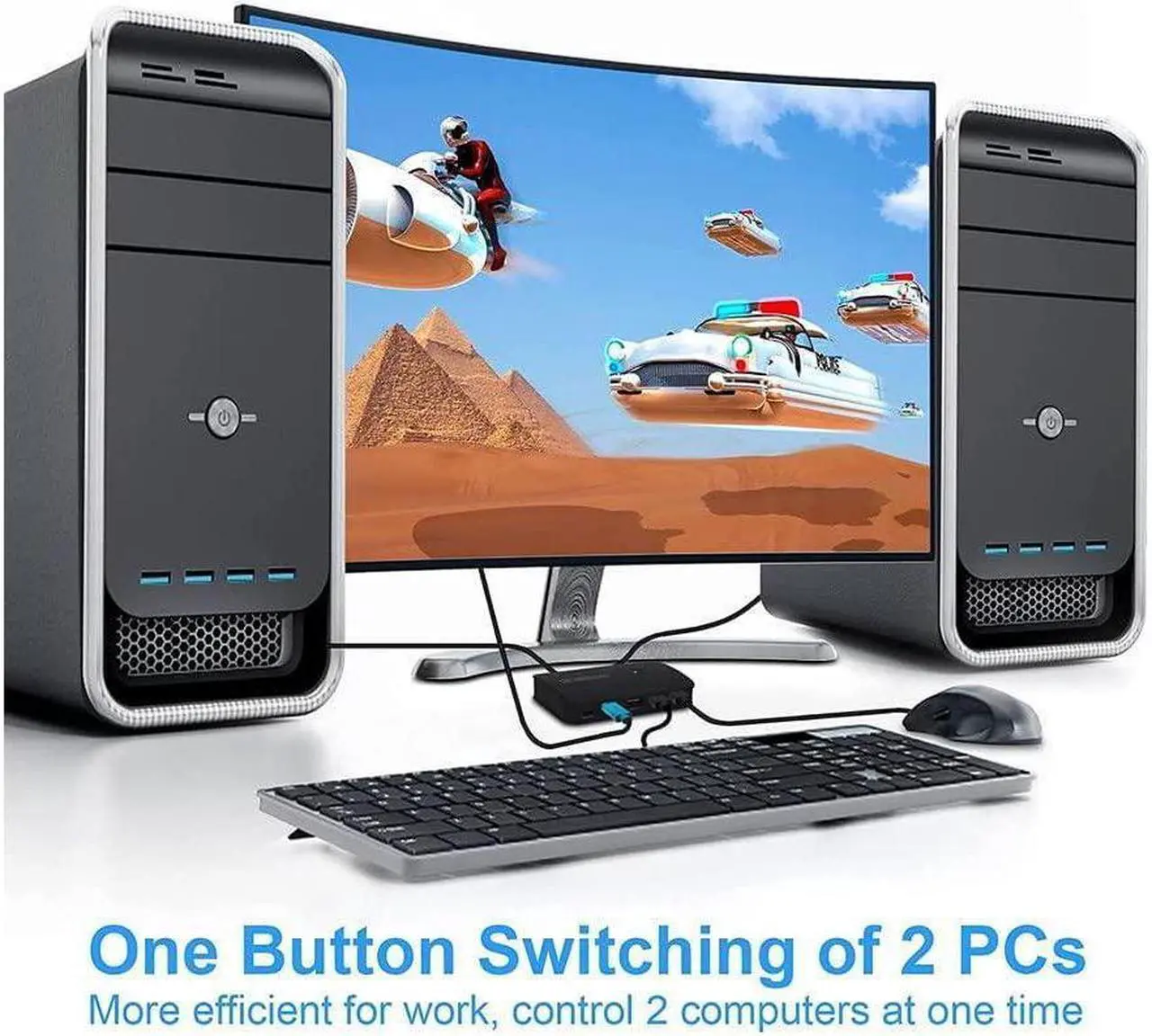 Alt view image 5 of 6 - BUCIER HDMI USB KVM Switch Selector for 2 Computers Share Keyboard Mouse Printer and One HD 4K Monitor, 2 KVM Cables Included
