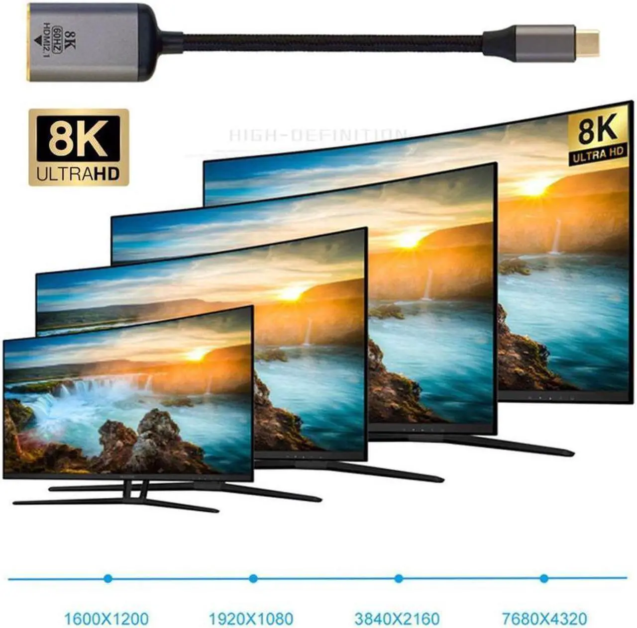 Alt view image 2 of 3 - BUCIER USB-C Type-C USB4 Source to Female HDTV 2.0 Cable Display 8K 60HZ UHD 4K HDTV Male Monitor
