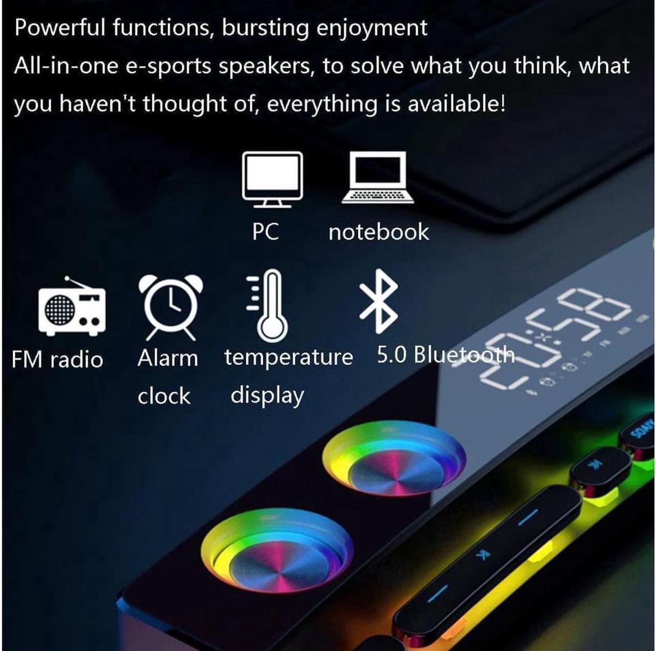 Alt view image 6 of 6 - BUCIER Clock Bluetooth Wireless Game Speaker soundbar 3D Stereo Subwoofer,Computer Loudspeaker with Light,soundbar for tv Home Theater (Color : White, Size : 495 * 88 * 57mm)