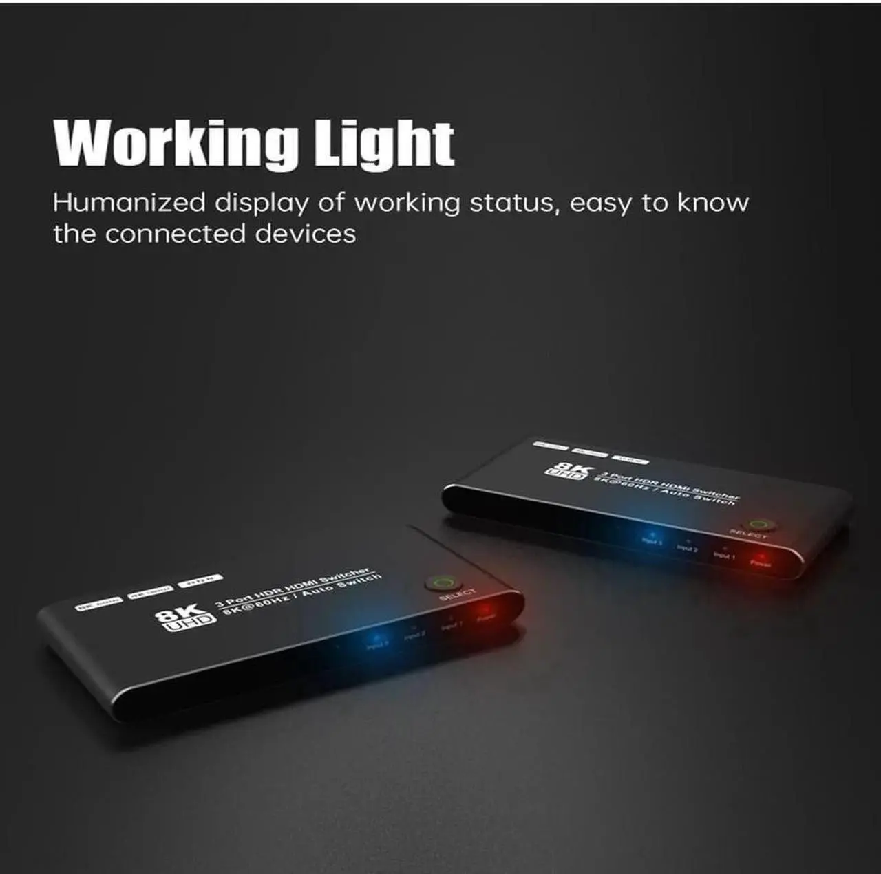 Alt view image 4 of 7 - BUCIER Aluminum Shell HDMI 2.1 Switch 8K Directional 8K@60Hz 4K@120Hz 1440P@165Hz 1080P@240Hz 3in 1out High Speed 48Gbps eARC Converter with Remote Control Compatible with Xbox X PS5