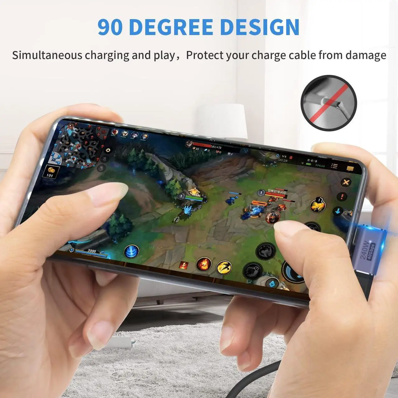 Alt view image 6 of 6 - BUCIER USB C Right Angle Adapter PD 240W for Thunderbolt 4/3, Right Angle 90 Degree USB C Male to Female Extender USB 4.0 L Shape Connector with 8K@60Hz Video for iPad, MacBook, 2-Pack