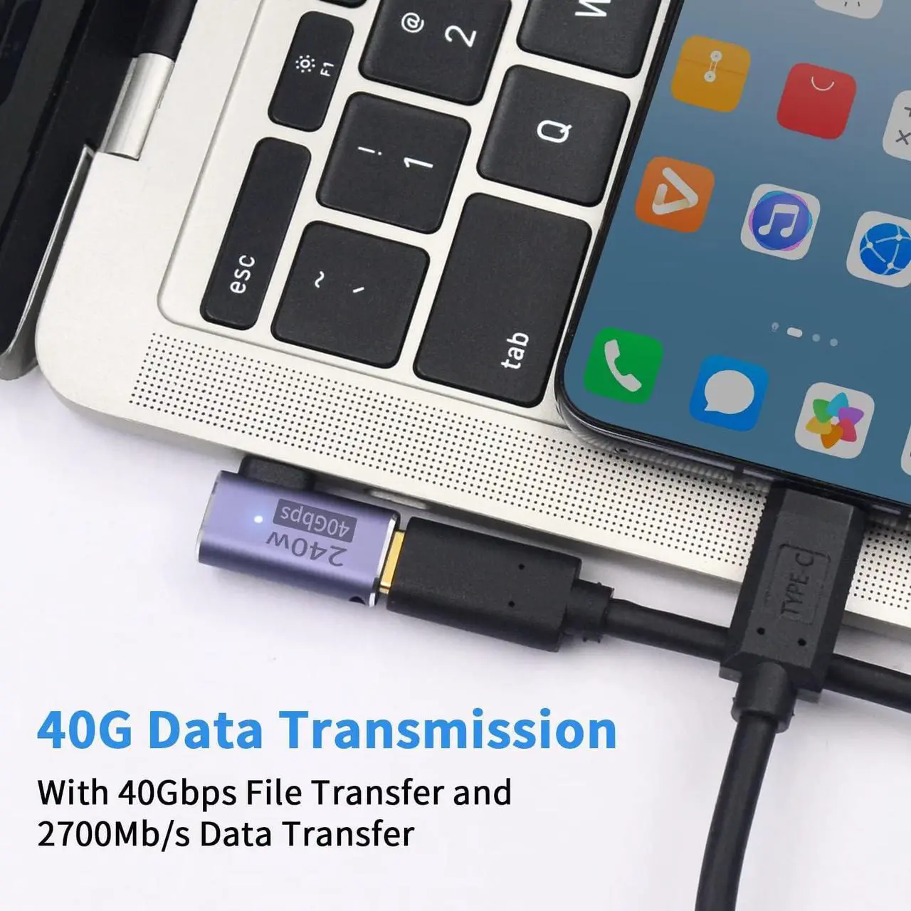 Alt view image 4 of 6 - BUCIER USB C Right Angle Adapter PD 240W for Thunderbolt 4/3, Right Angle 90 Degree USB C Male to Female Extender USB 4.0 L Shape Connector with 8K@60Hz Video for iPad, MacBook, 2-Pack