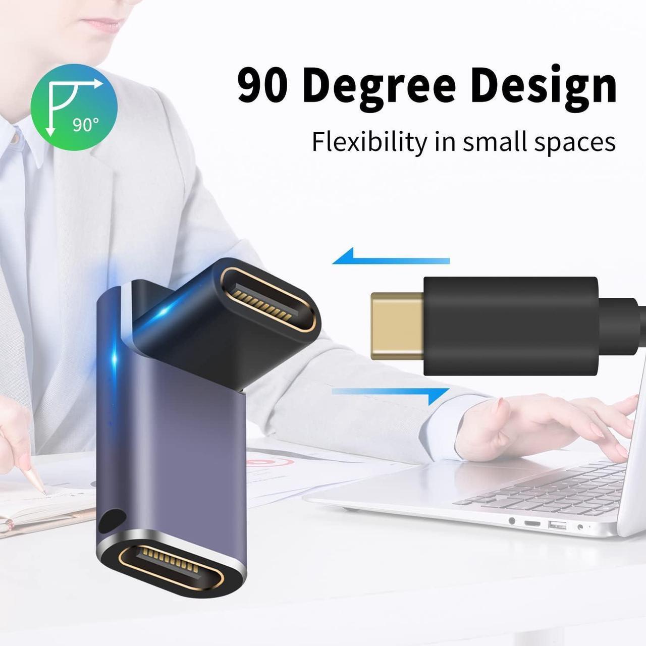 Alt view image 4 of 7 - BUCIER USB C Coupler 240W, USB C Female to Female Adapter, 90 Degree Type C Extender Coupler Supports 40Gbps Data Transfer & 8K Video Output for Thunderbolt 4/3 iPad, MacBook, 2-Pack