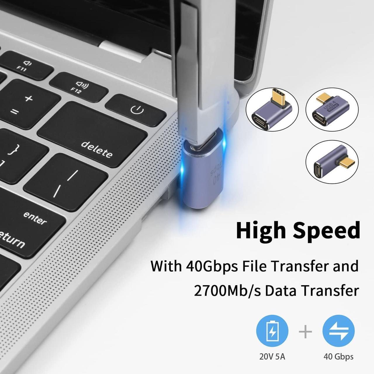 Alt view image 4 of 6 - BUCIER 3-Pack USB C Adapter 40Gbps, 90 Degree Right Angle USB C Extender PD 100W Type C Extension Connector with 8K Video for Thunderbort 4/3, HUB, Docking, Tablet