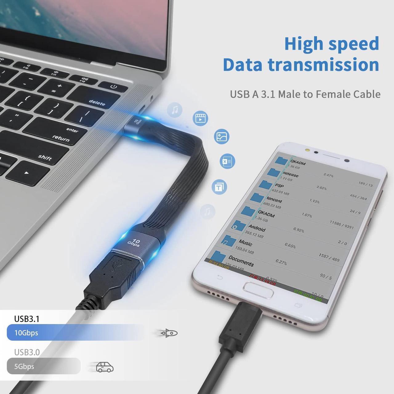 Alt view image 3 of 7 - BUCIER Short USB 3.0 Extension Cable, 5inch Flat FPC USB Extension Cable, 10Gbps Type A Male to Female Extender Cable for VR, PlayStation, Keyboard, Printer, Scanner, USB Hub